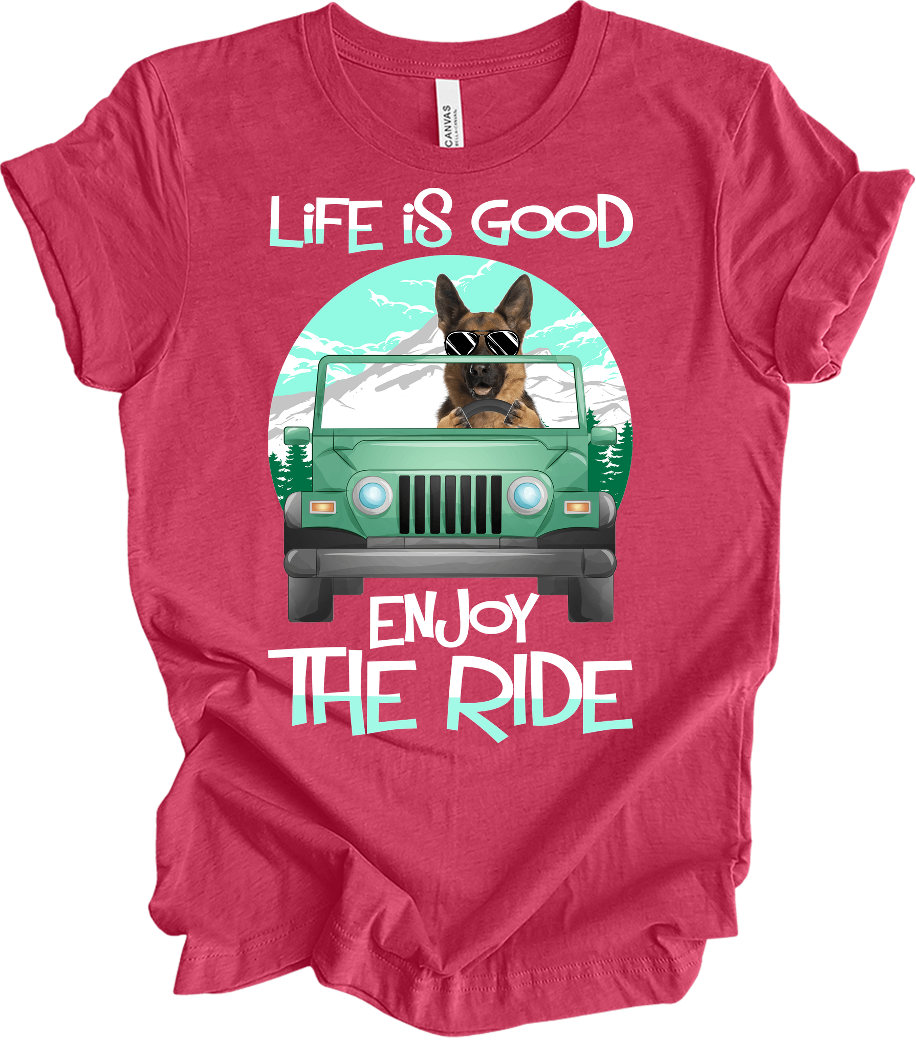 German Shepherd Life is Good Off-Road T-Shirt in Heather Raspberry