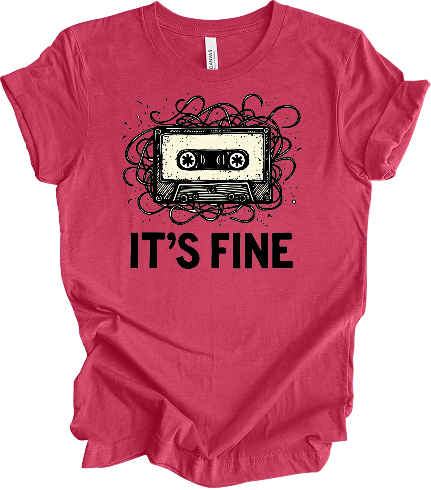Retro Cassette Tape 'It's Fine' T-Shirt in Heather Raspberry