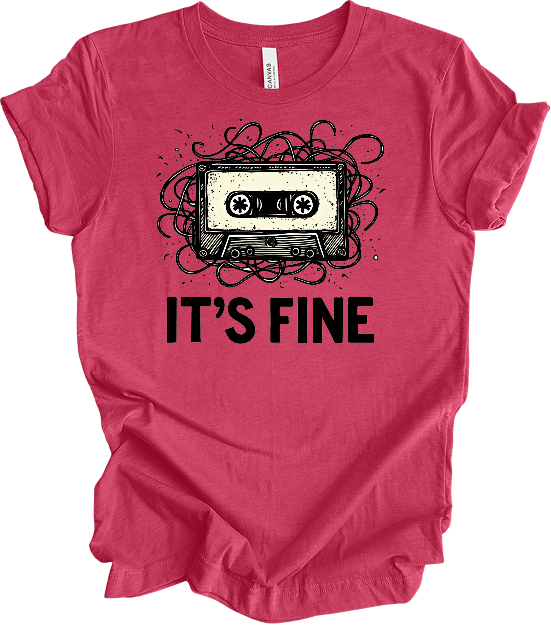 Retro Cassette Tape 'It's Fine' T-Shirt in Heather Raspberry