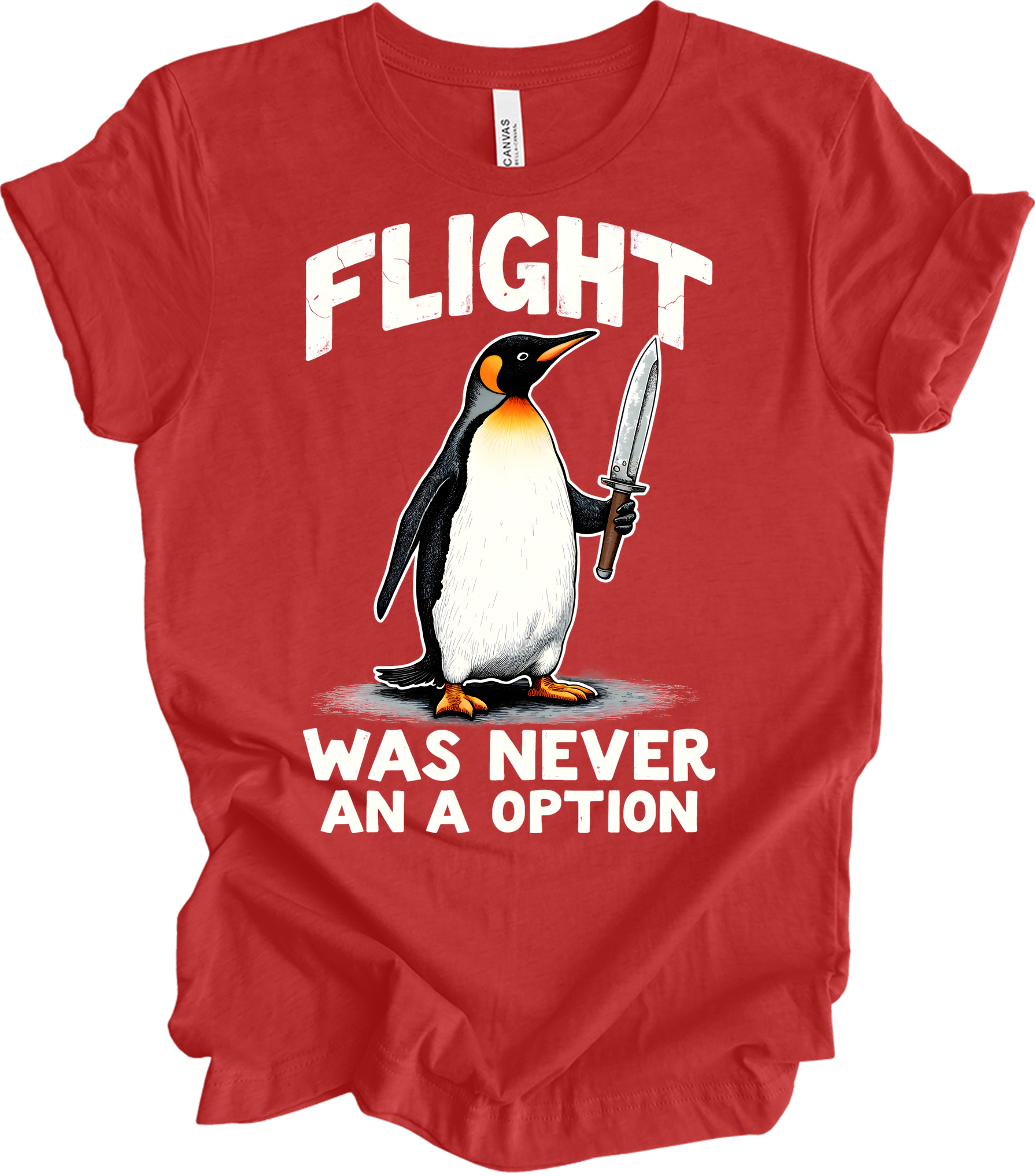 Penguin Humor - Flight Wasn't an Option T-Shirt in Heather Red