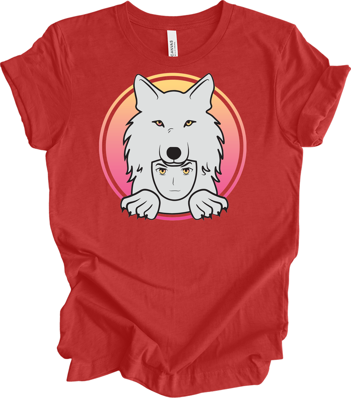 White Wolf Spirit Animal Anime - Wolf Pack T-Shirt in Heather Red