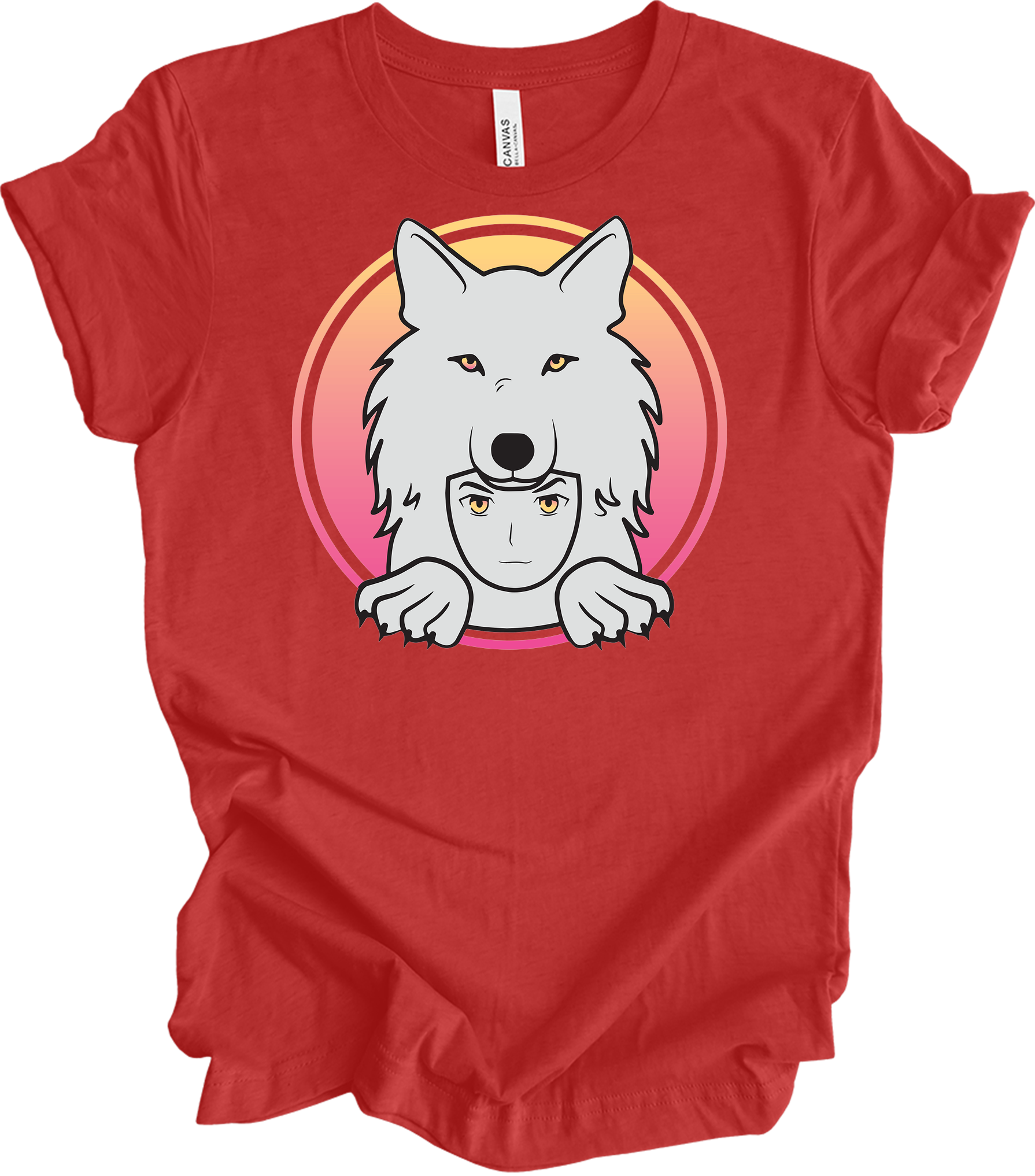 White Wolf Spirit Animal Anime - Wolf Pack T-Shirt in Heather Red