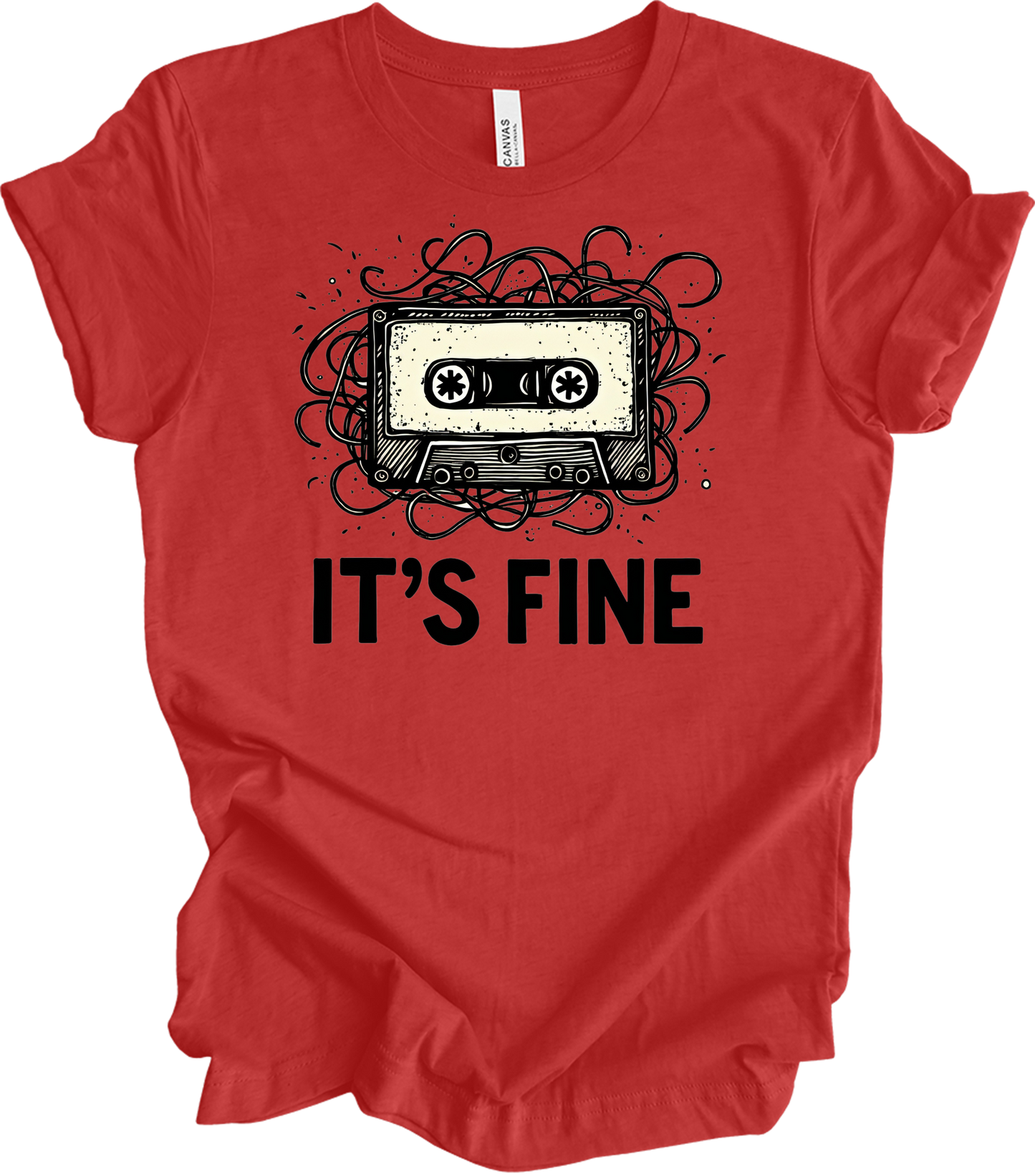 Retro Cassette Tape 'It's Fine' T-Shirt in Heather Red