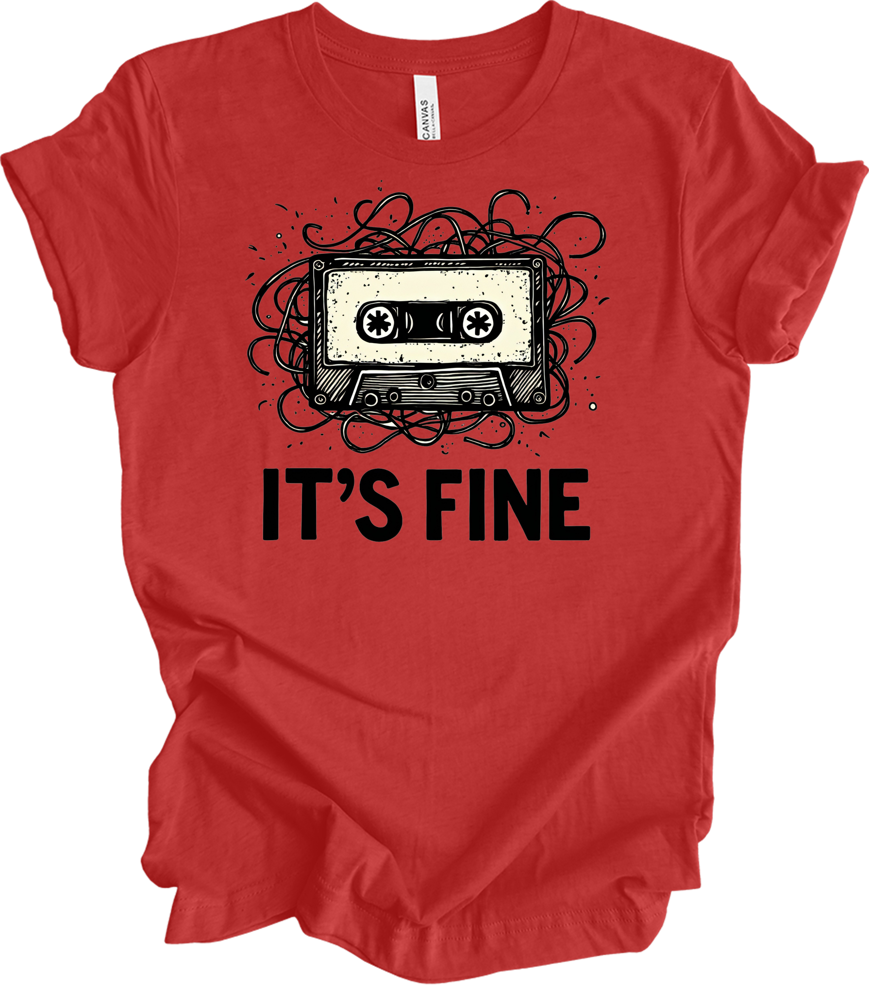 Retro Cassette Tape 'It's Fine' T-Shirt in Heather Red