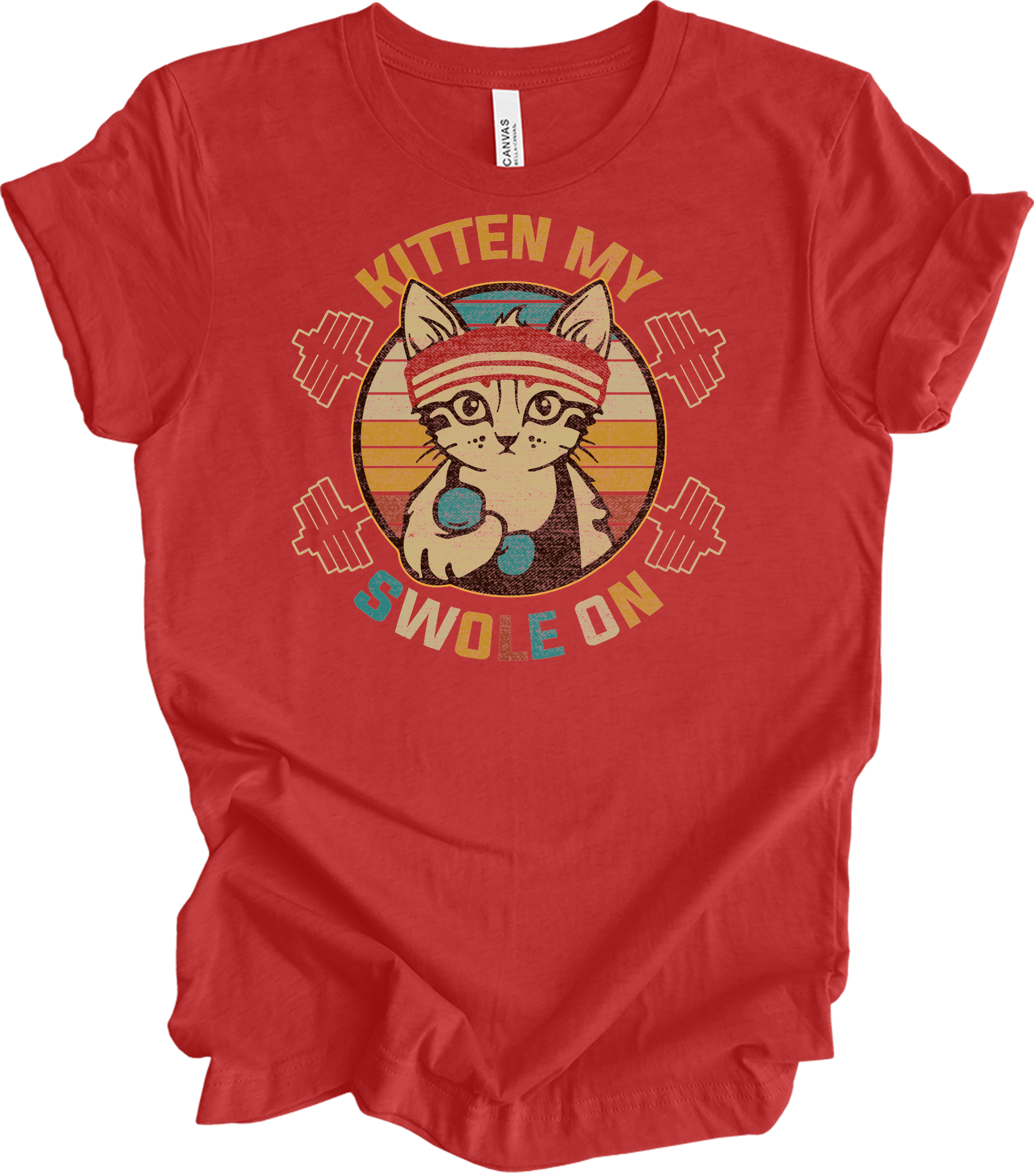 Kitten My Swole On Cat T-Shirt in Heather Red