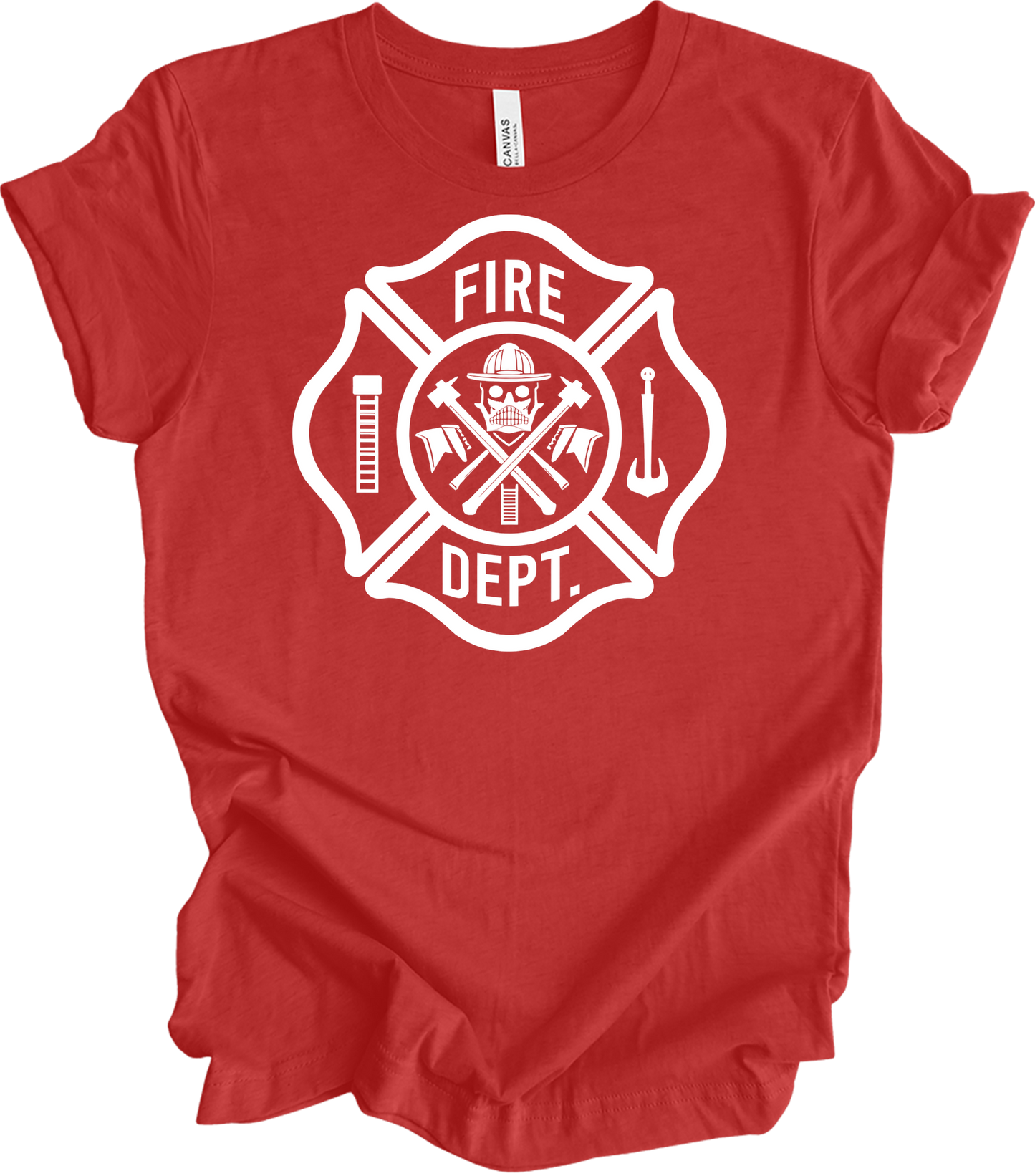 Fire Dept Skull & Axes T-Shirt in Heather Red