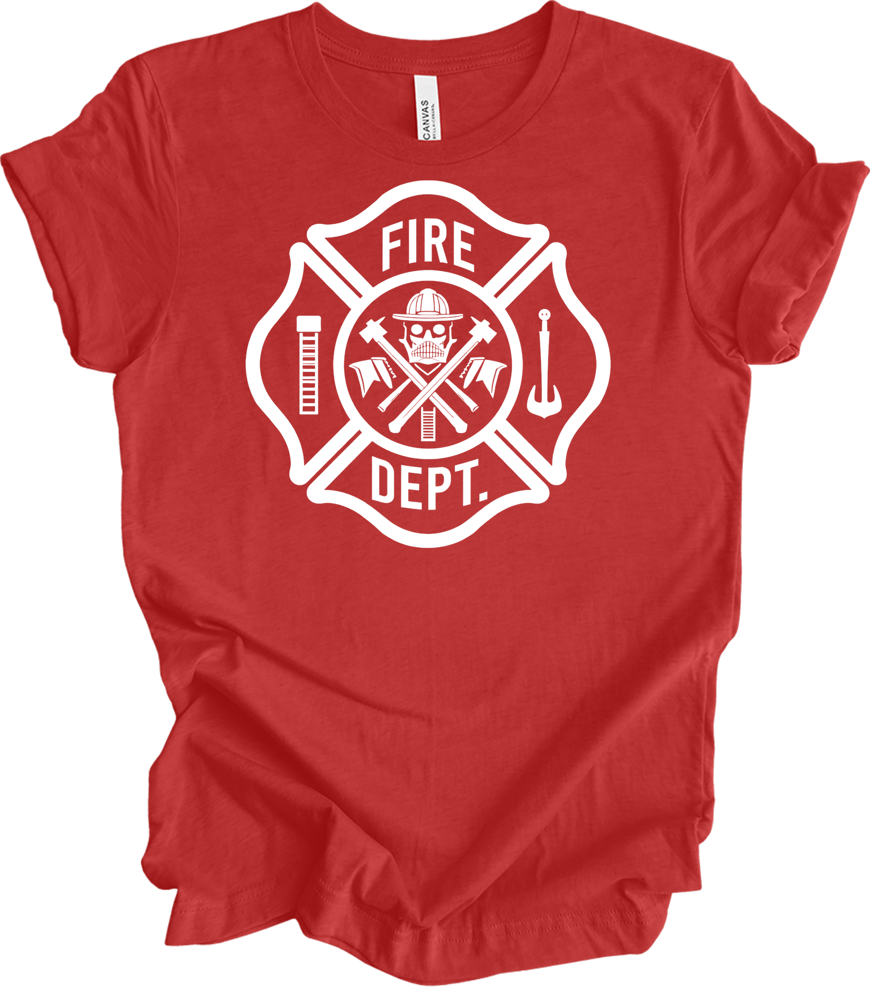 Fire Dept Skull & Axes T-Shirt in Heather Red
