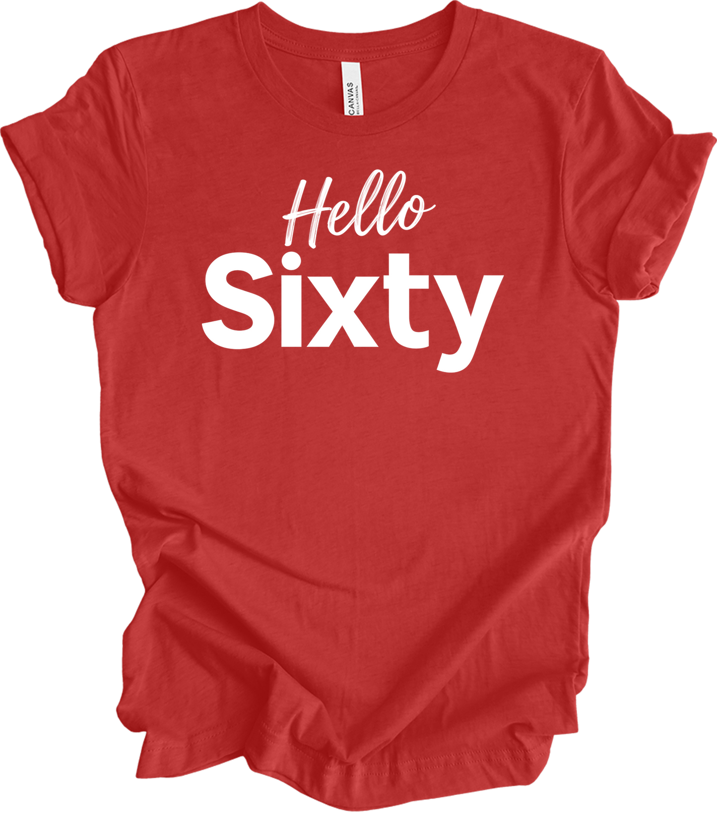 Hello Sixty Birthday T-Shirt in Heather Red