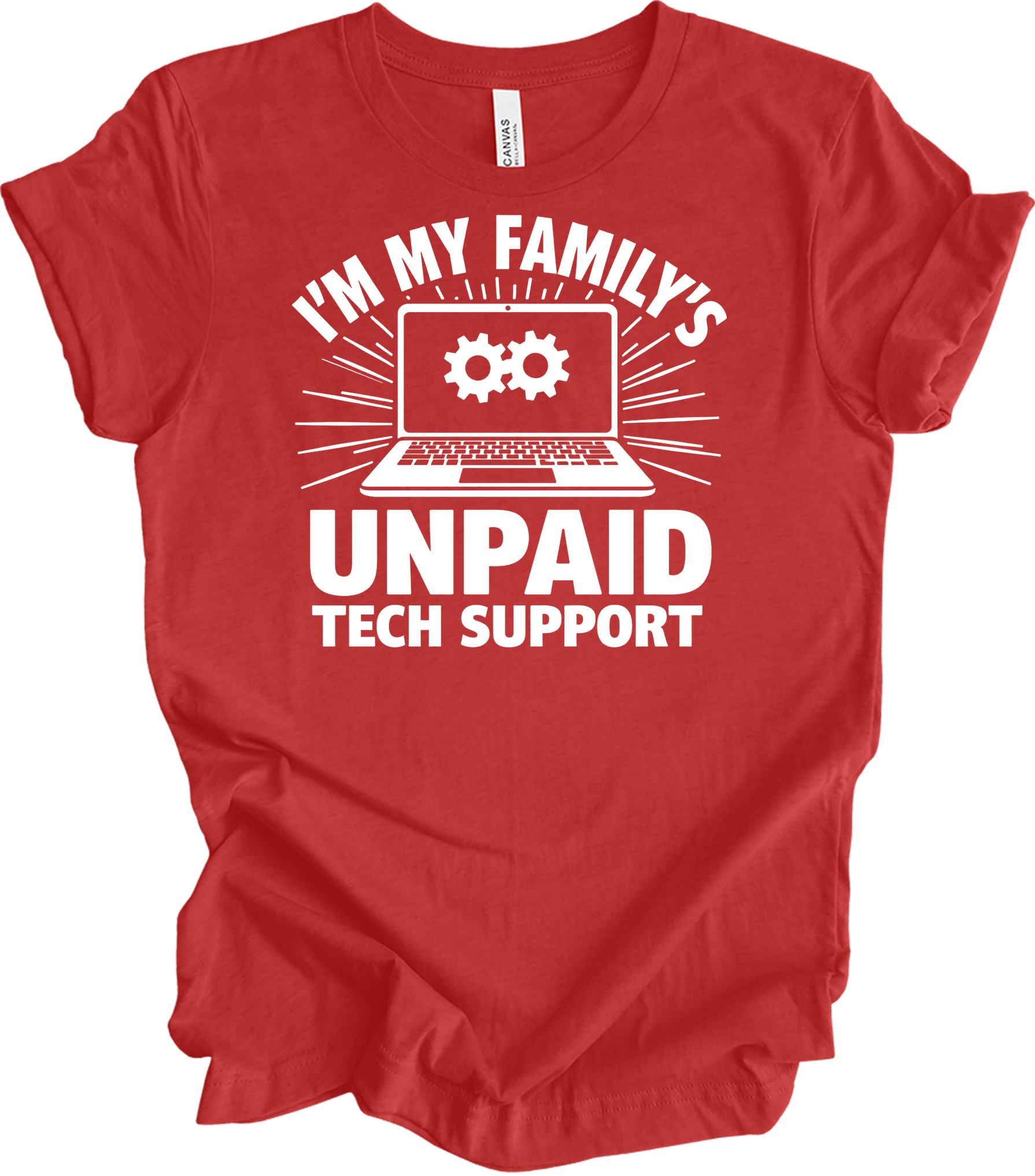 Unpaid Tech Support Funny T-Shirt in Heather Red