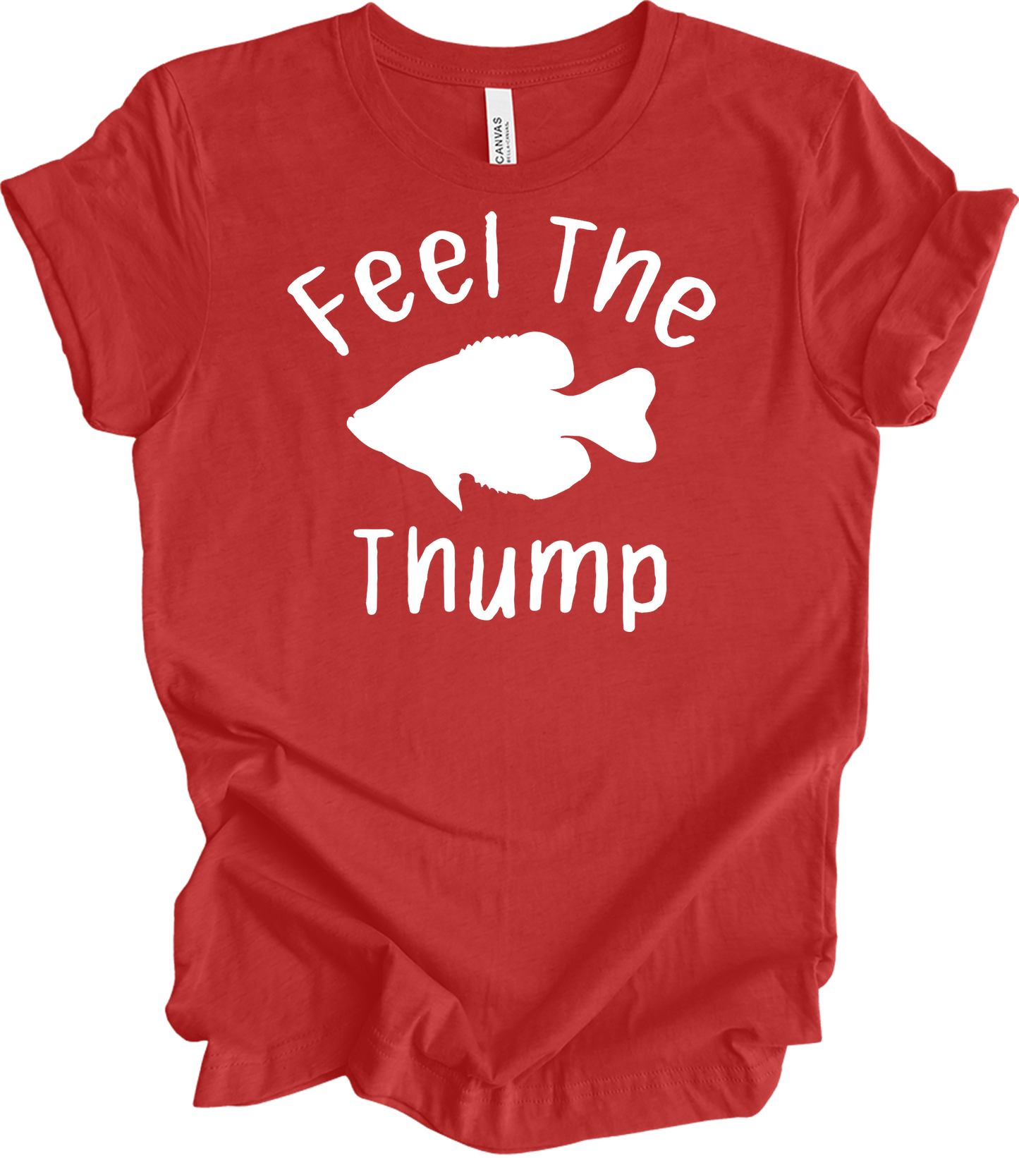 Feel The Thump Crappie Fishing T-Shirt in Heather Red