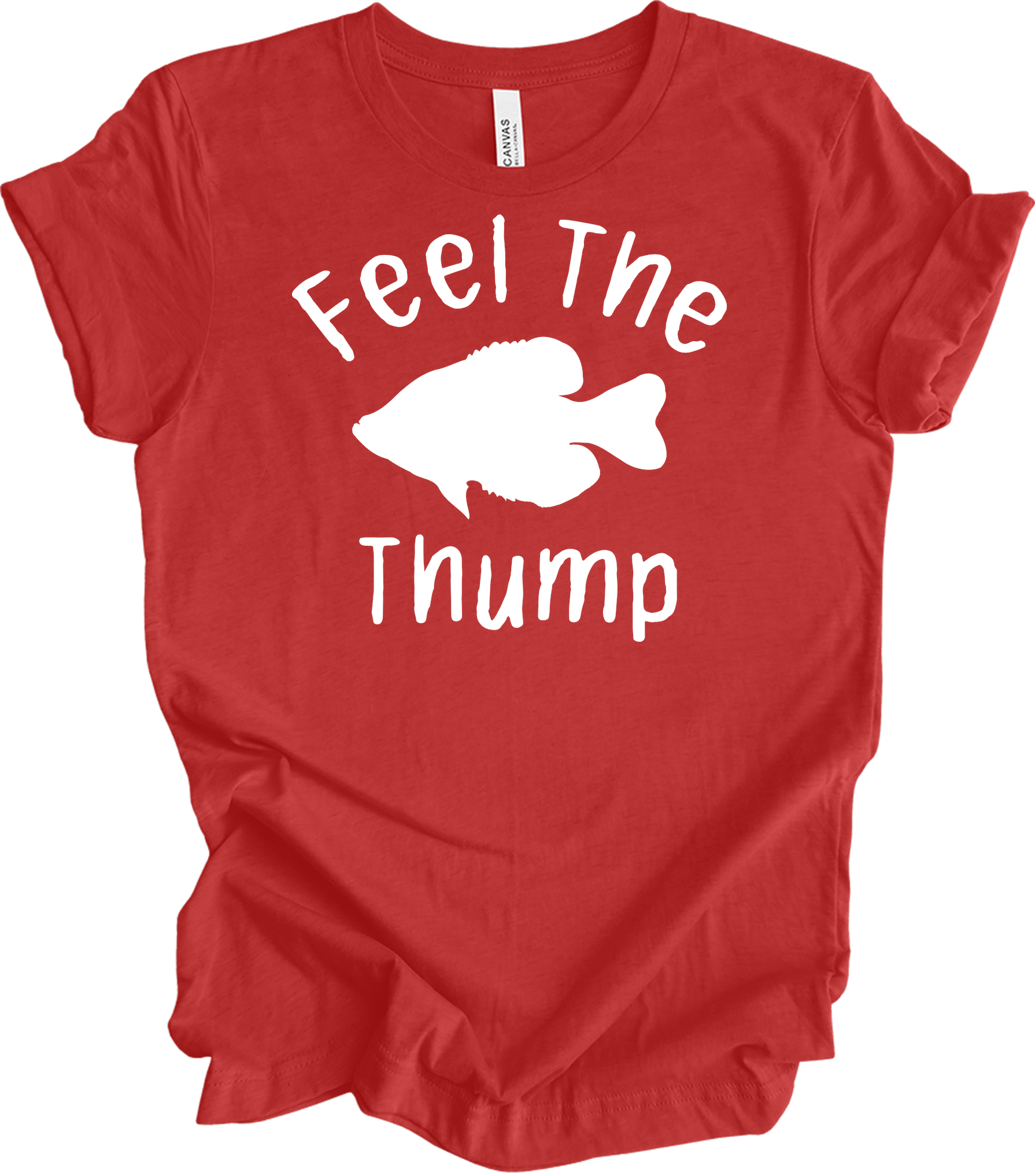 Feel The Thump Crappie Fishing T-Shirt in Heather Red