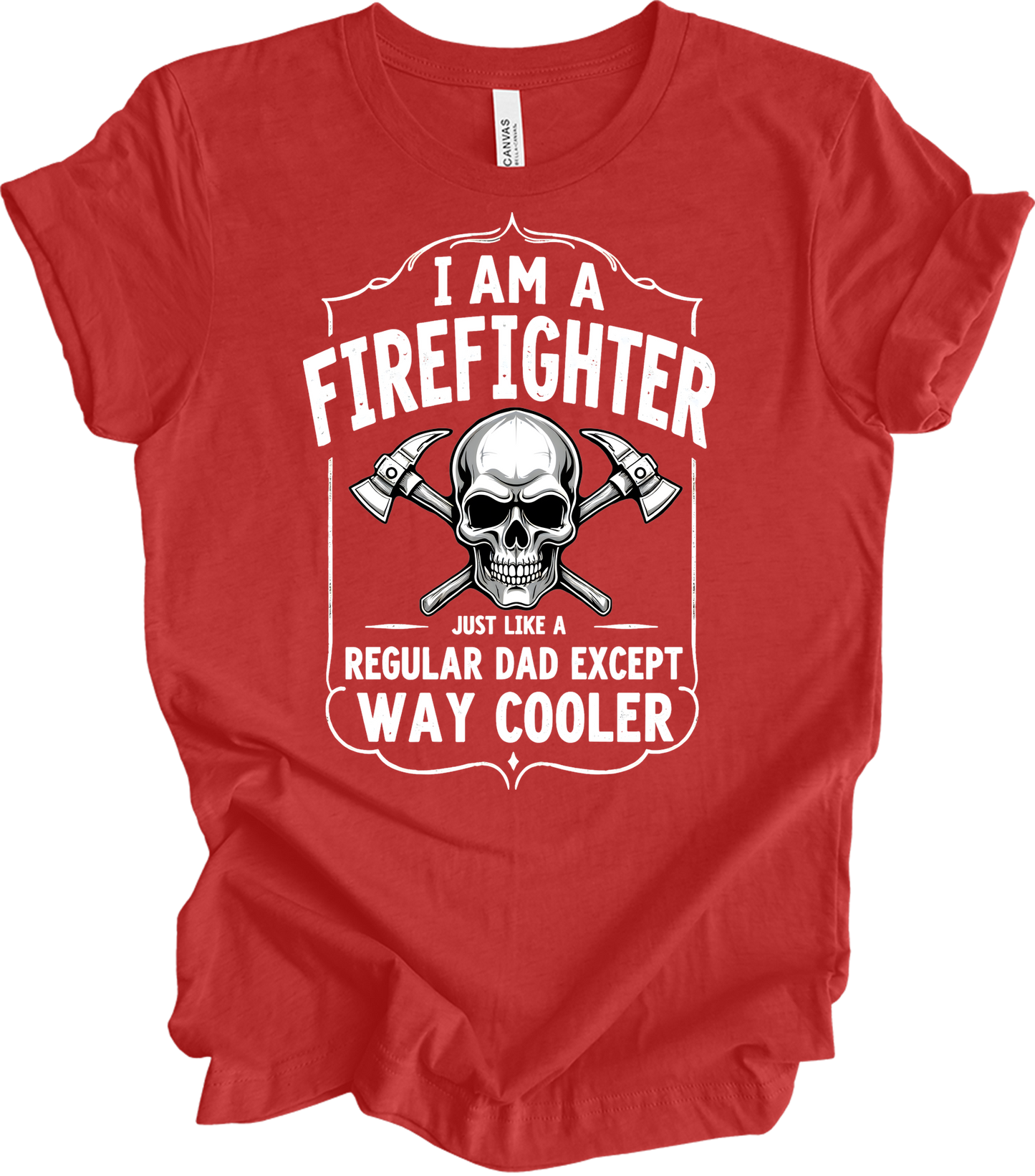 Firefighter Dad Cool Skull T-Shirt in Heather Red
