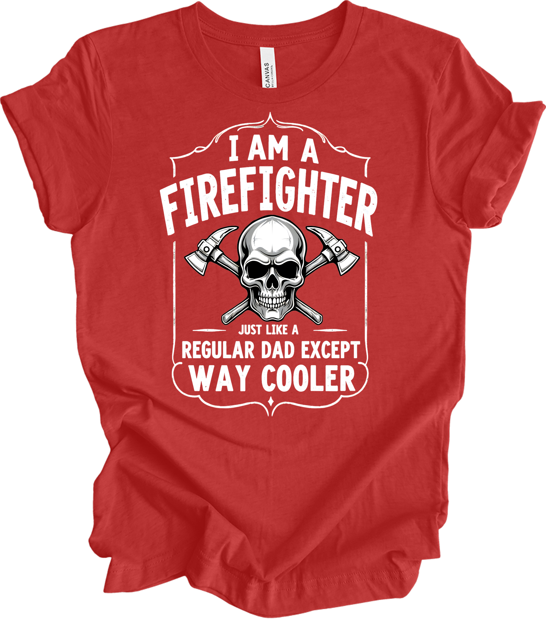 Firefighter Dad Cool Skull T-Shirt in Heather Red