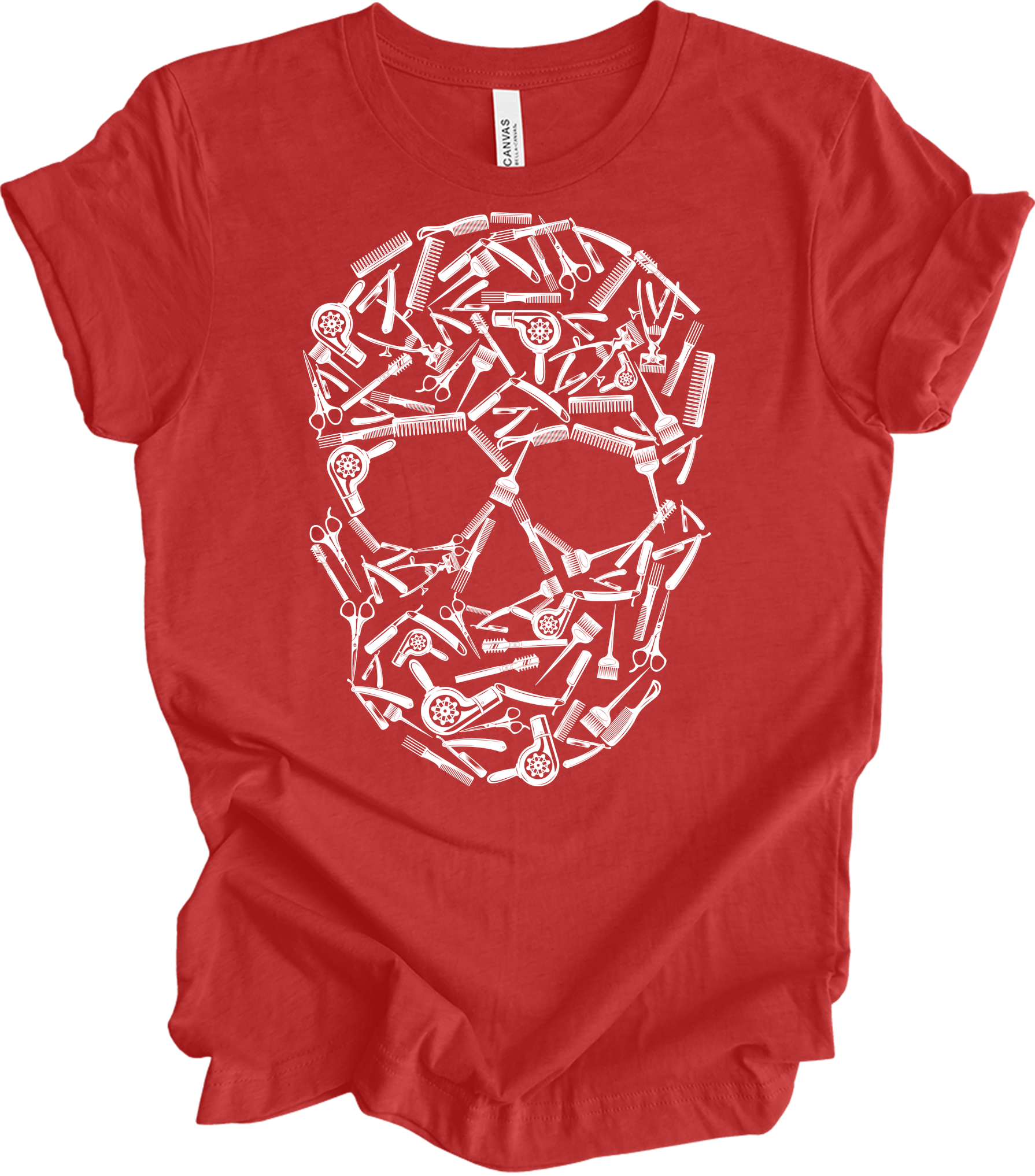 Hair Stylist Skull Unisex T-Shirt in Heather Red