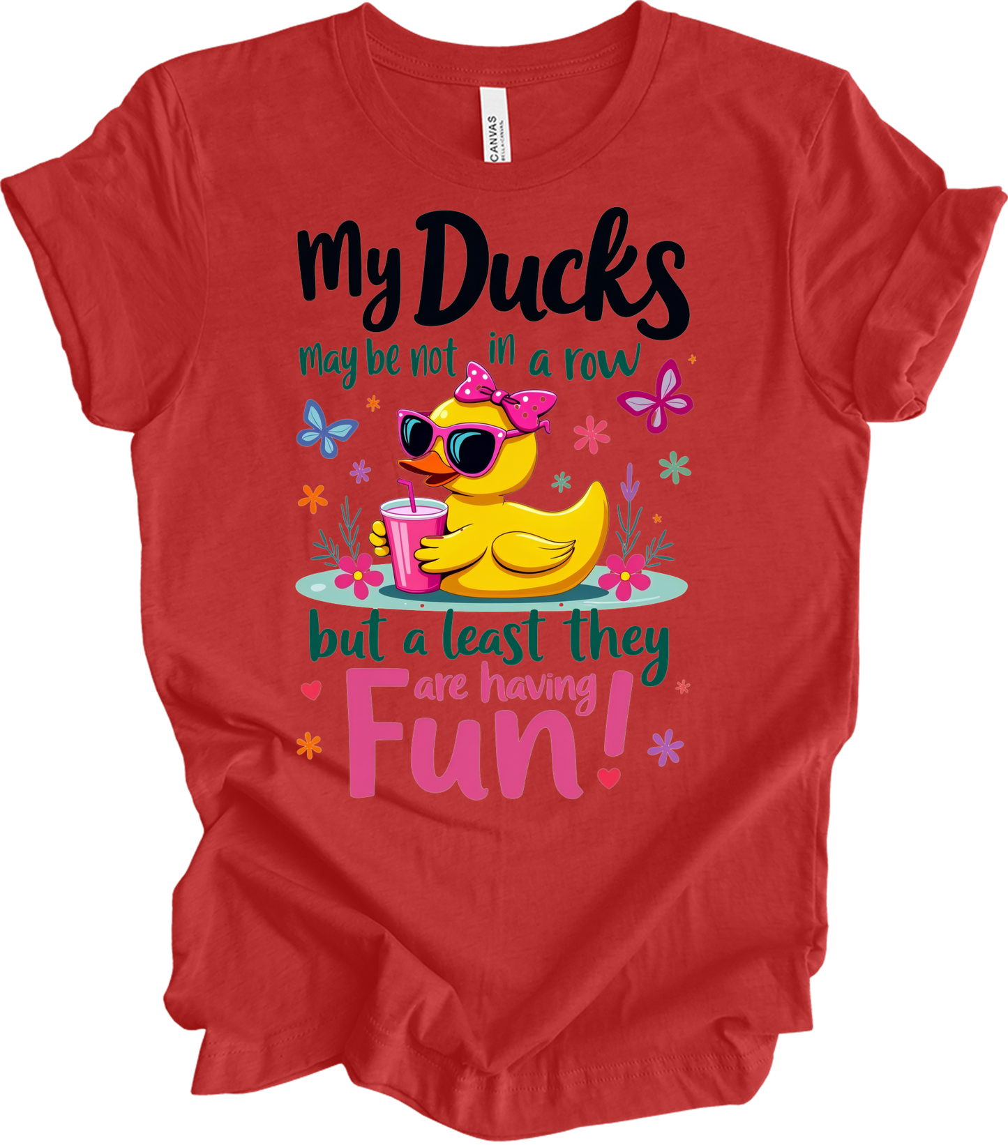 Ducks Not in a Row Fun T-Shirt in Heather Red