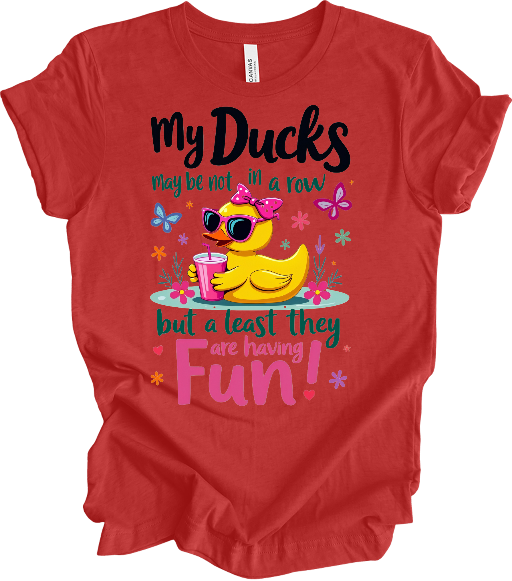 Ducks Not in a Row Fun T-Shirt in Heather Red