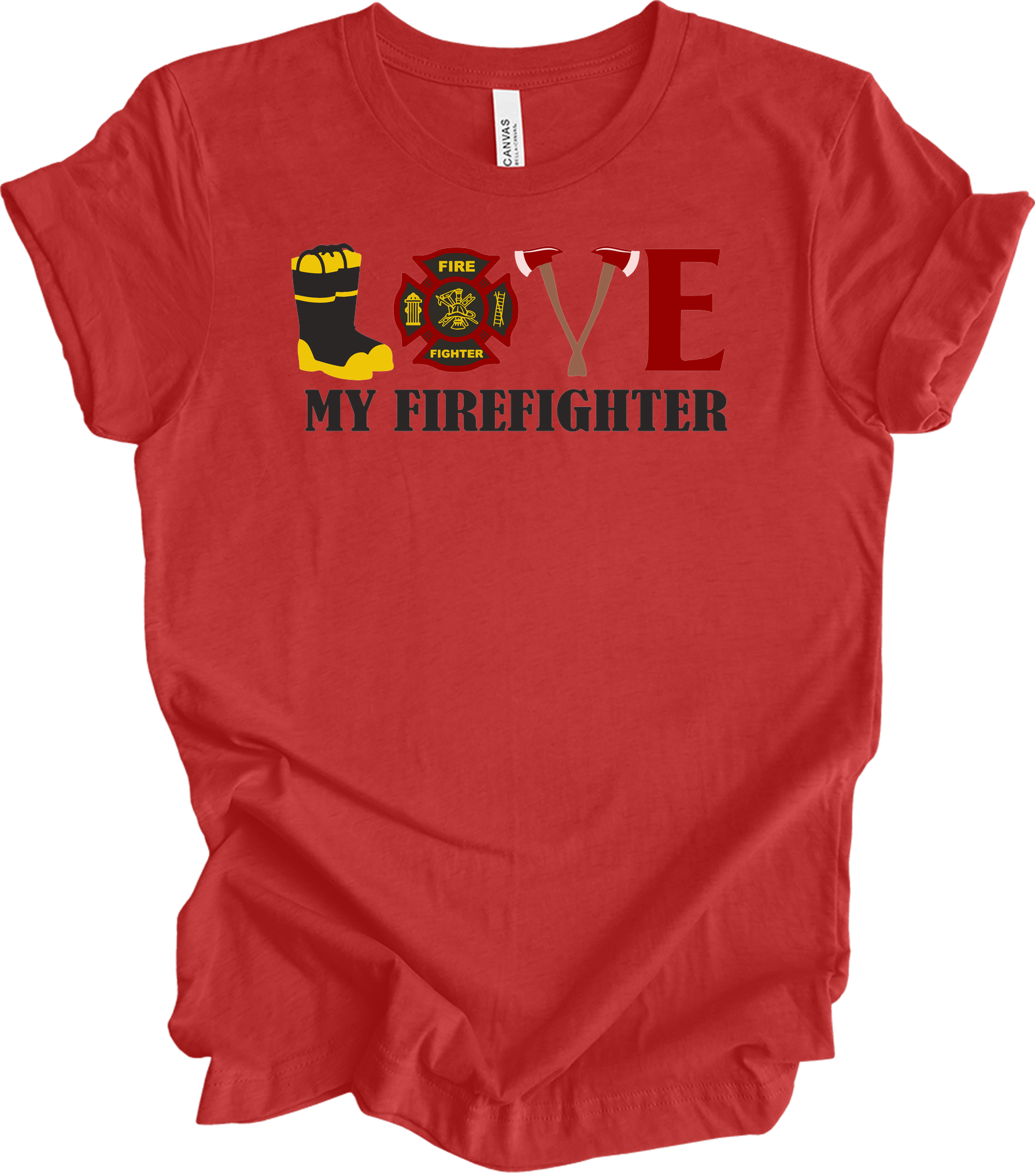 I Love My Firefighter - Fire Wife & Husband Gift T-Shirt in Heather Red