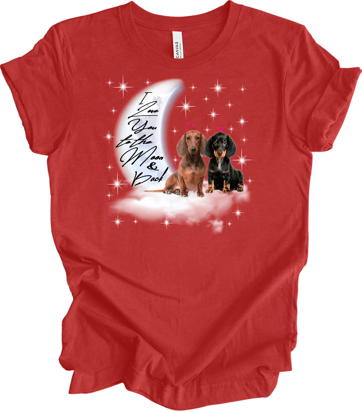 Dachshund Moon Love T-Shirt in Heather Red