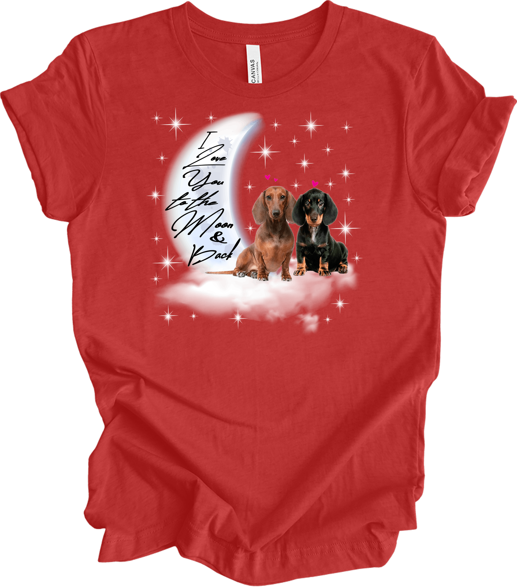 Dachshund Moon Love T-Shirt in Heather Red