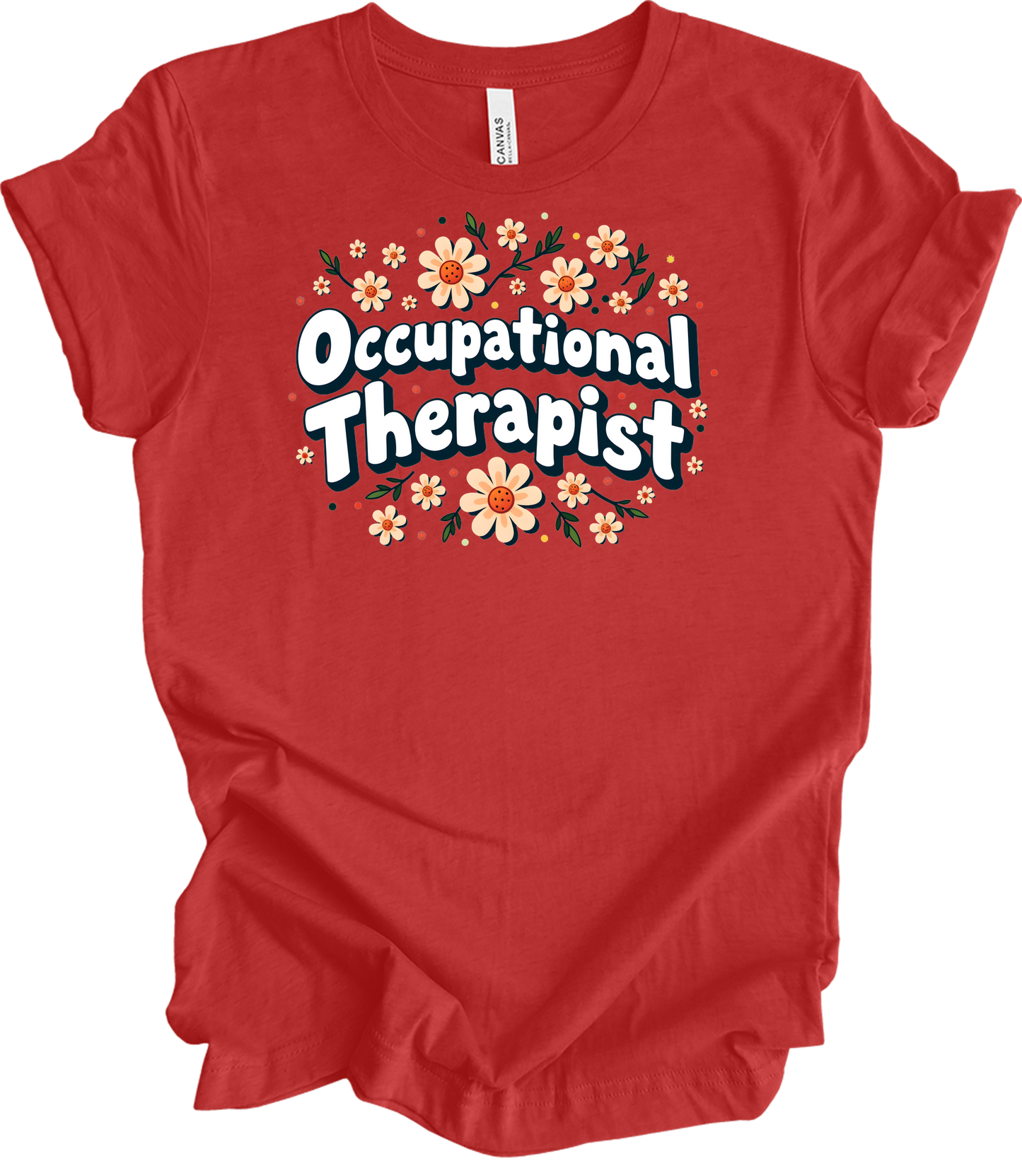 Floral Occupational Therapist T-Shirt in Heather Red