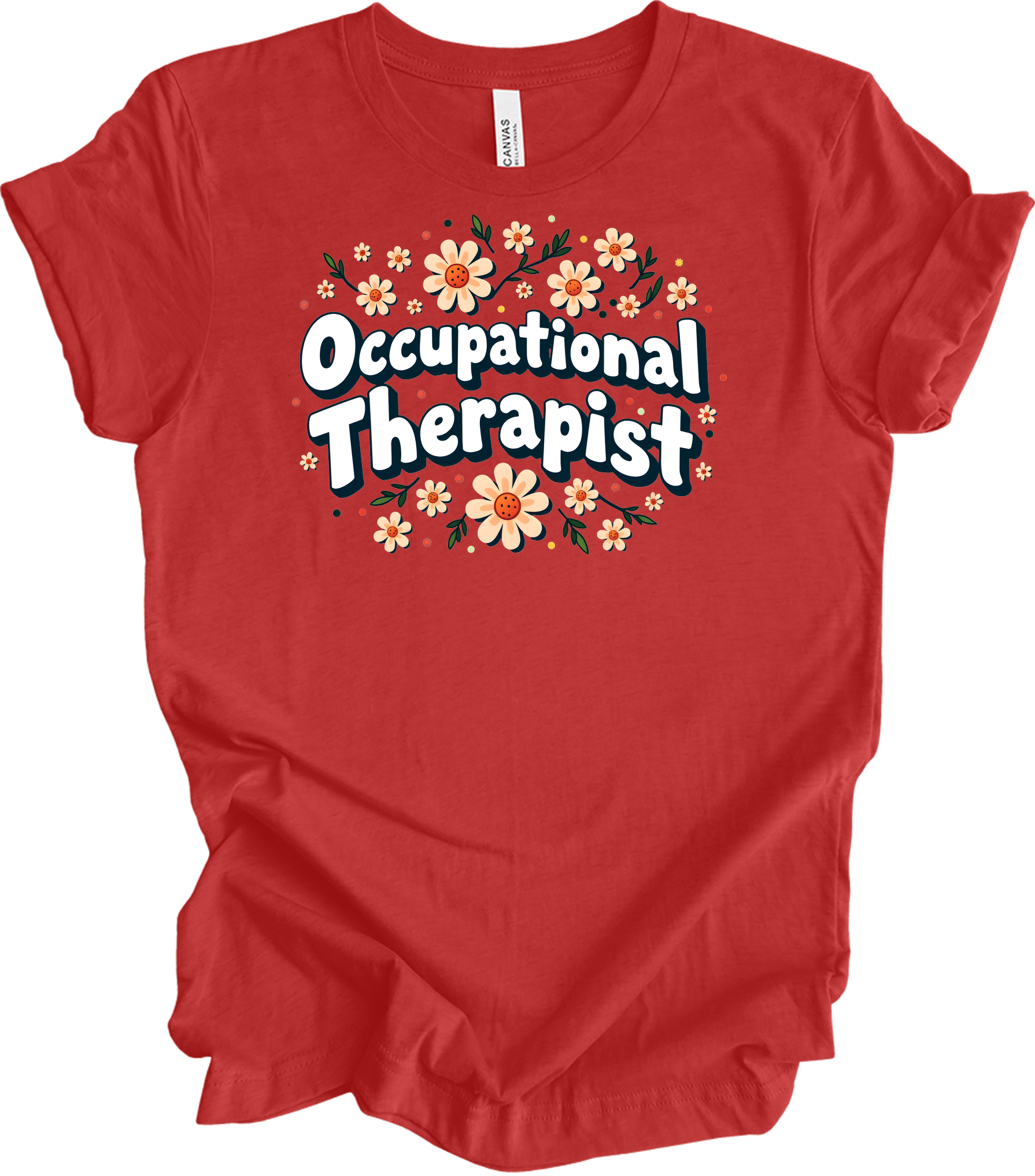 Floral Occupational Therapist T-Shirt in Heather Red