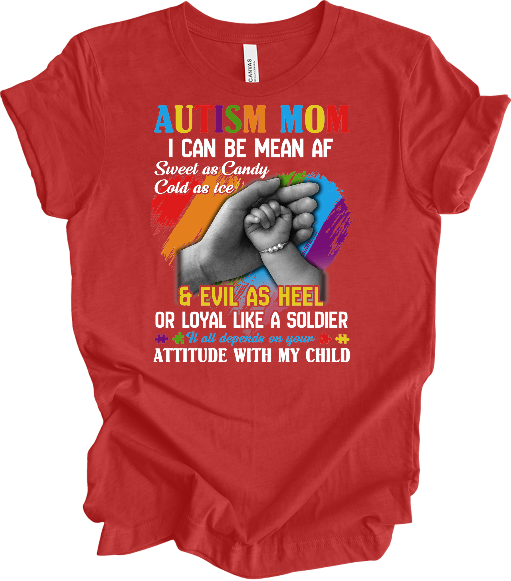 Autism Mom - Autism Awareness Puzzle Heart T-Shirt in Heather Red