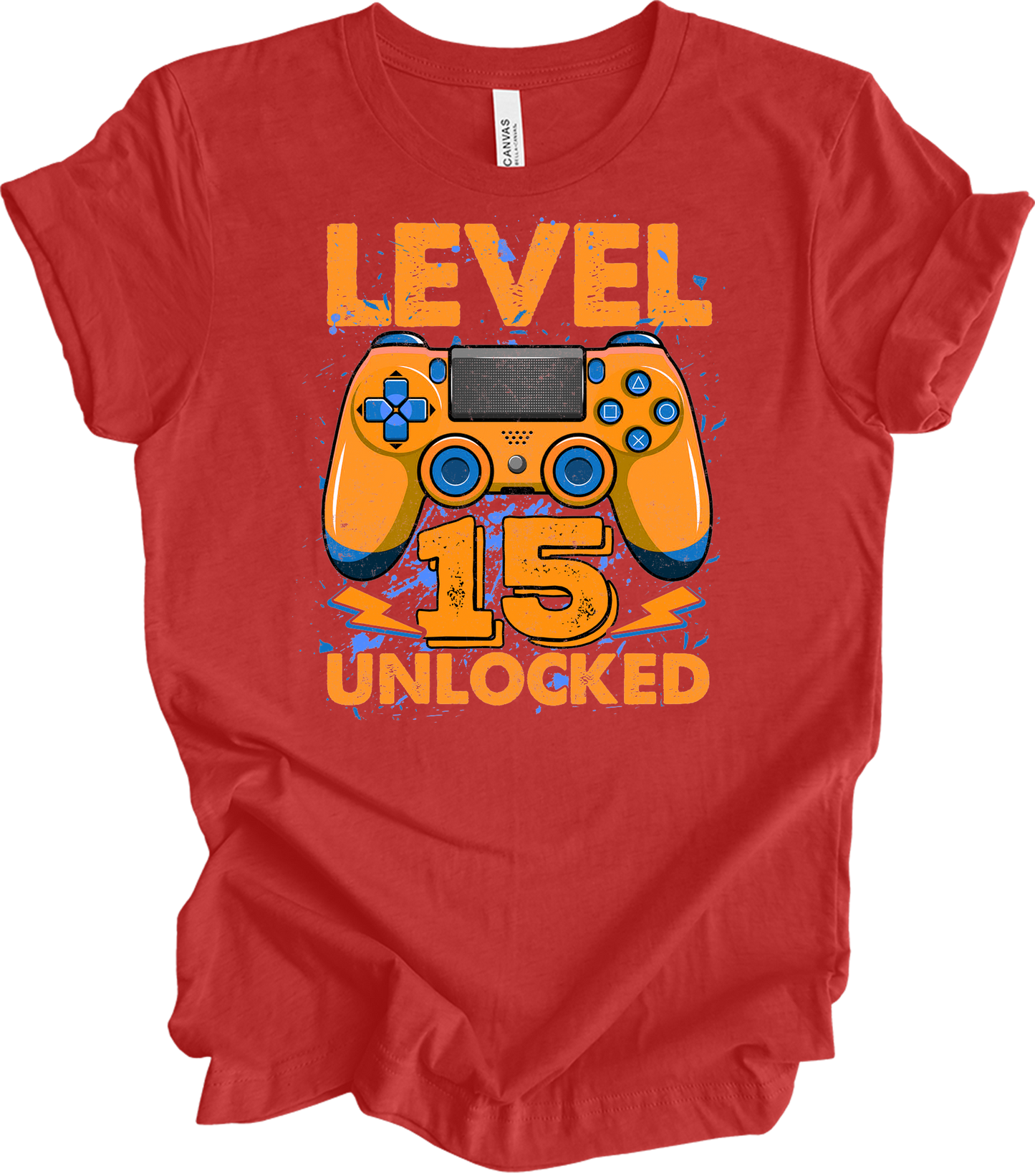 Level 15 Unlocked Gamer T-Shirt in Heather Red