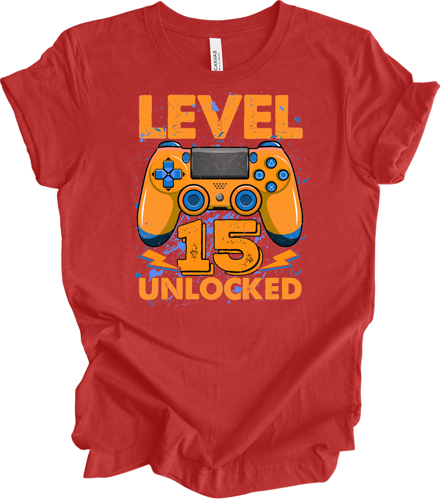 Level 15 Unlocked Gamer T-Shirt in Heather Red