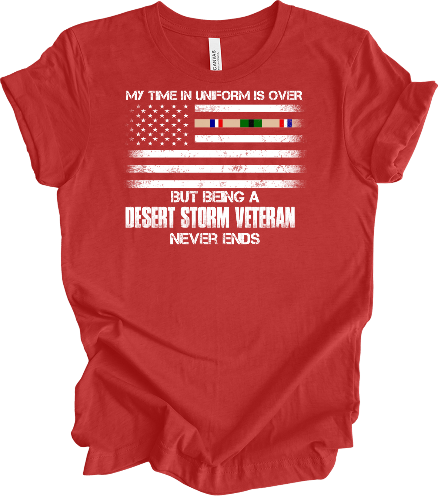 Desert Storm Veteran Gulf War Ribbon T-Shirt in Heather Red