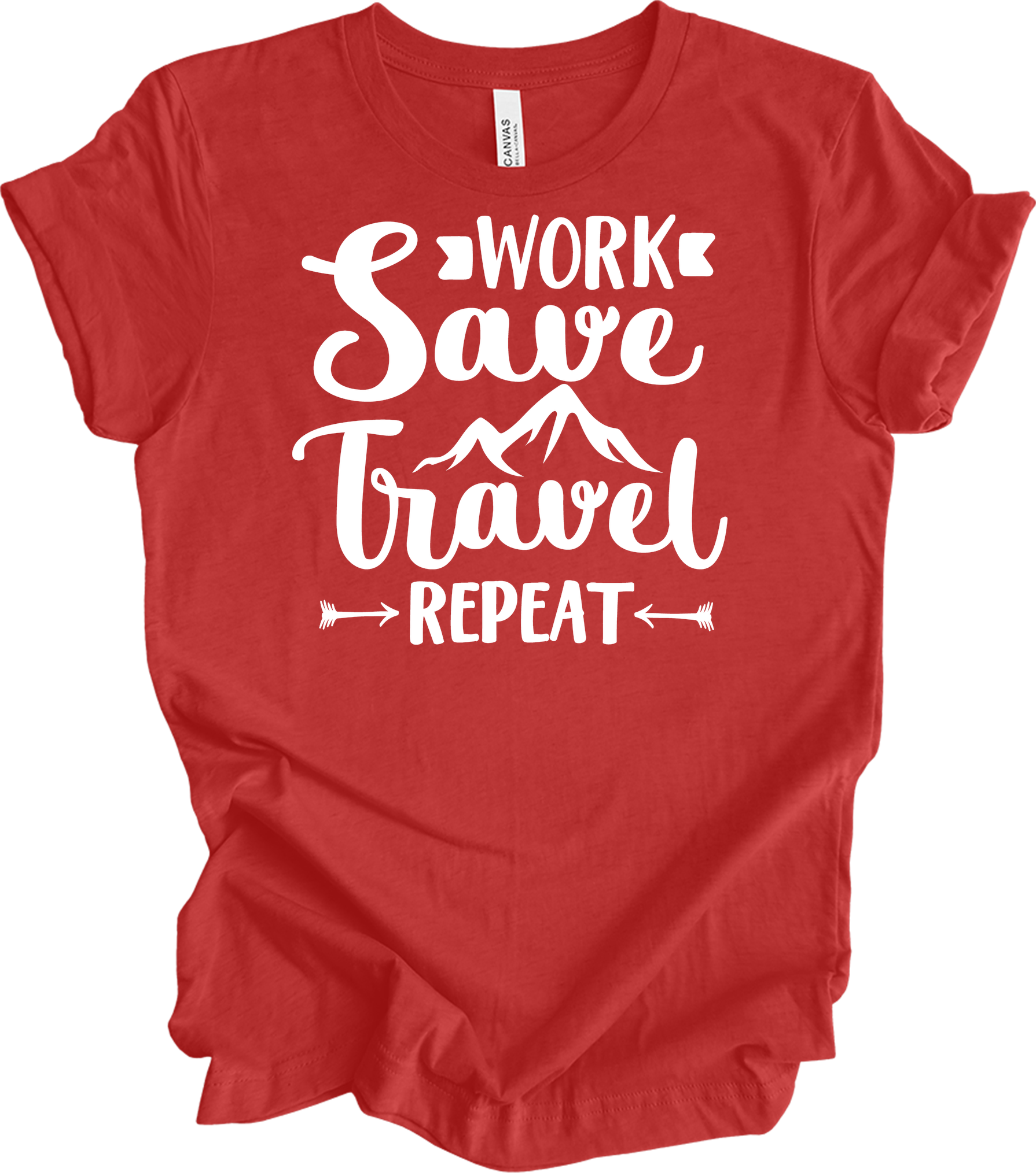 Work Save Travel Repeat - Adventure T-Shirt in Heather Red