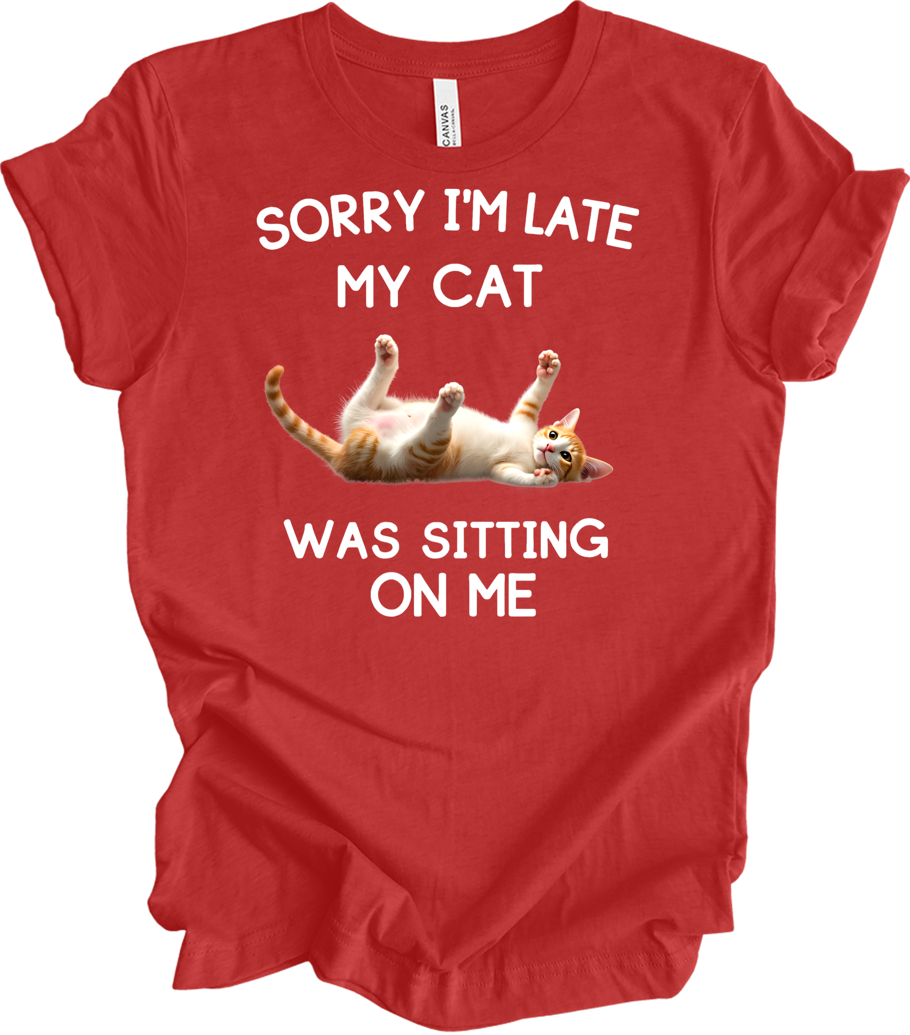 Sorry I'm Late Cat Sitting T-Shirt in Heather Red