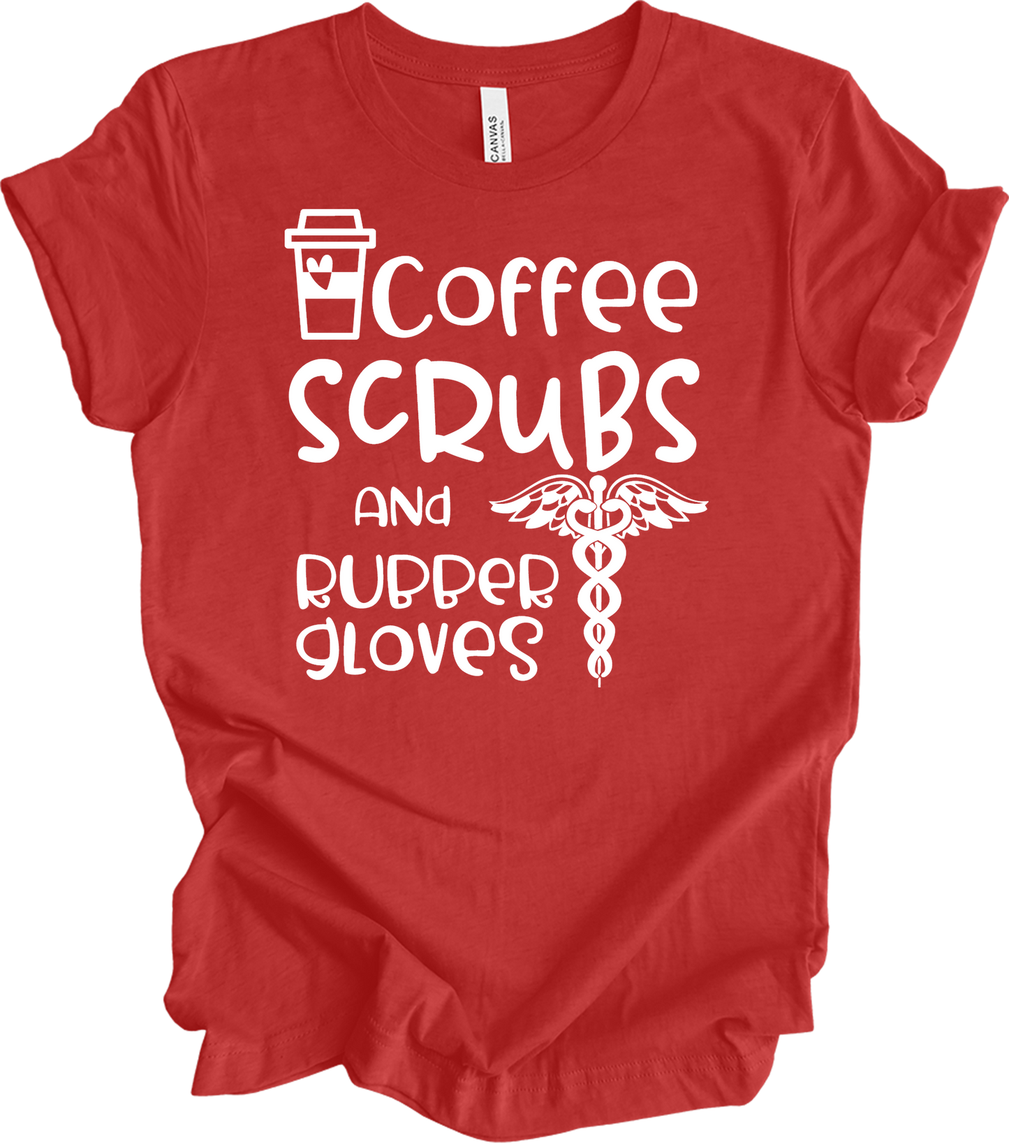 Coffee Scrubs Nurse T-Shirt in Heather Red