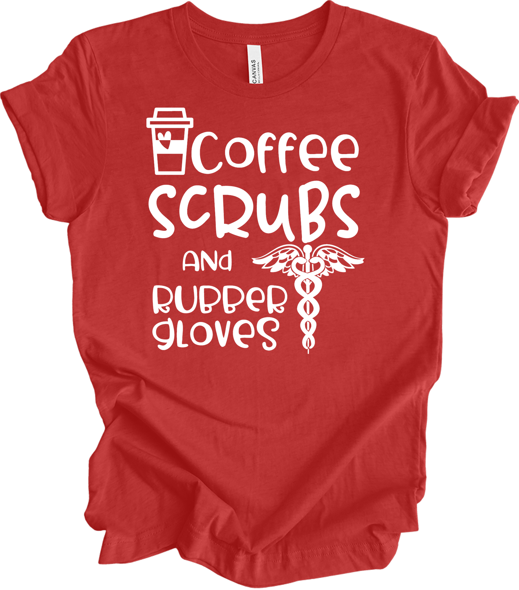 Coffee Scrubs Nurse T-Shirt in Heather Red