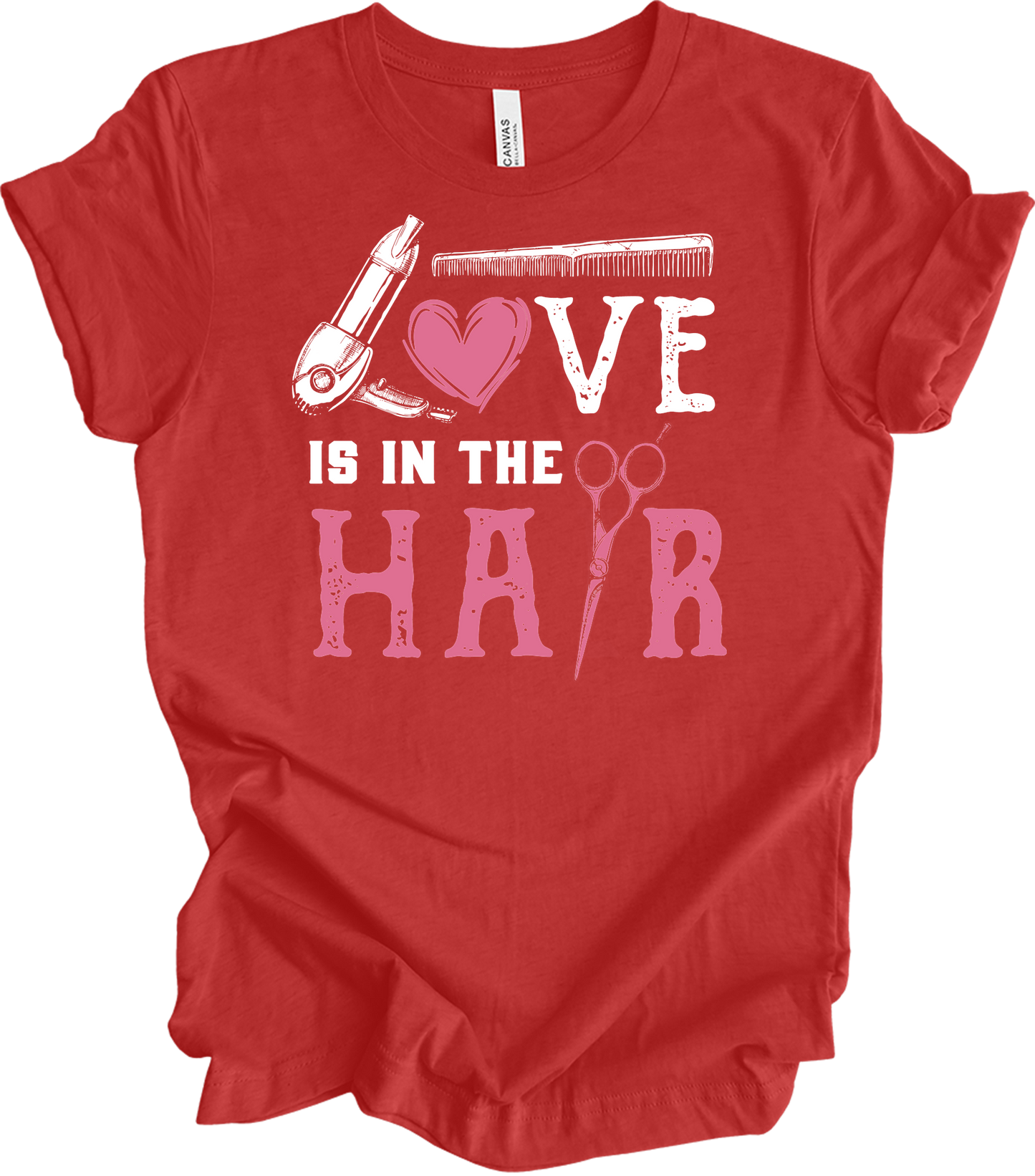 Love is in the Hair Stylist T-Shirt in Heather Red