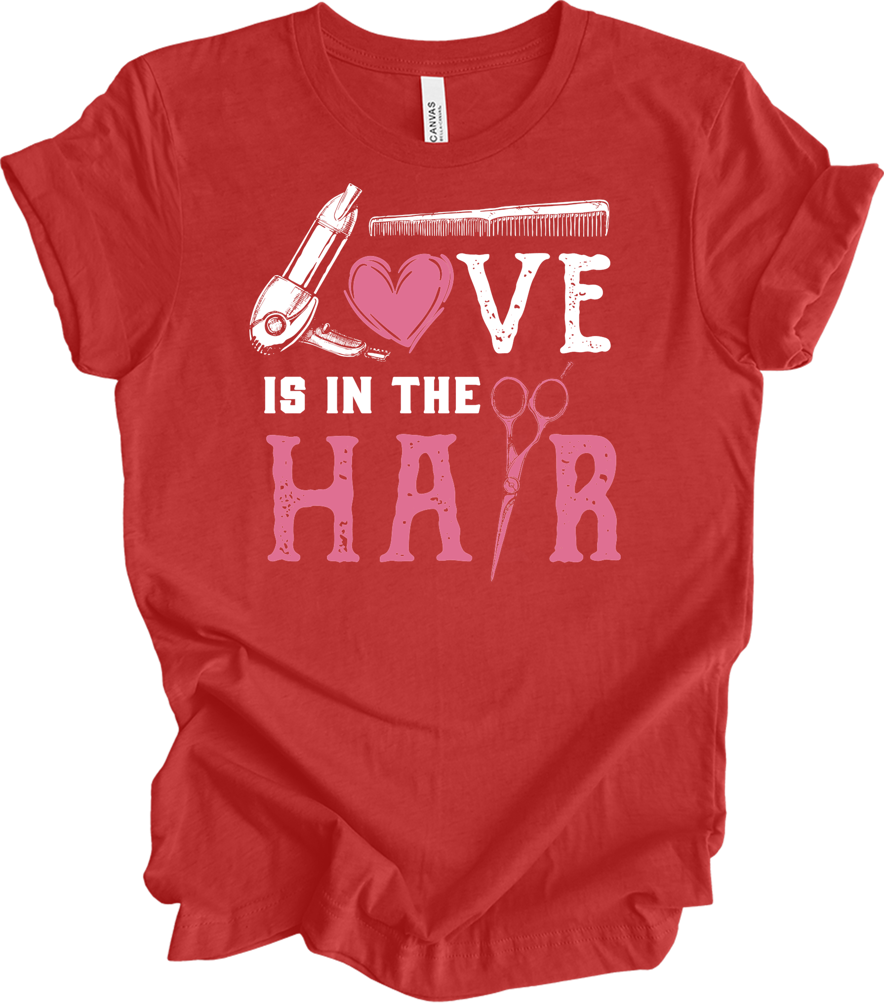 Love is in the Hair Stylist T-Shirt in Heather Red