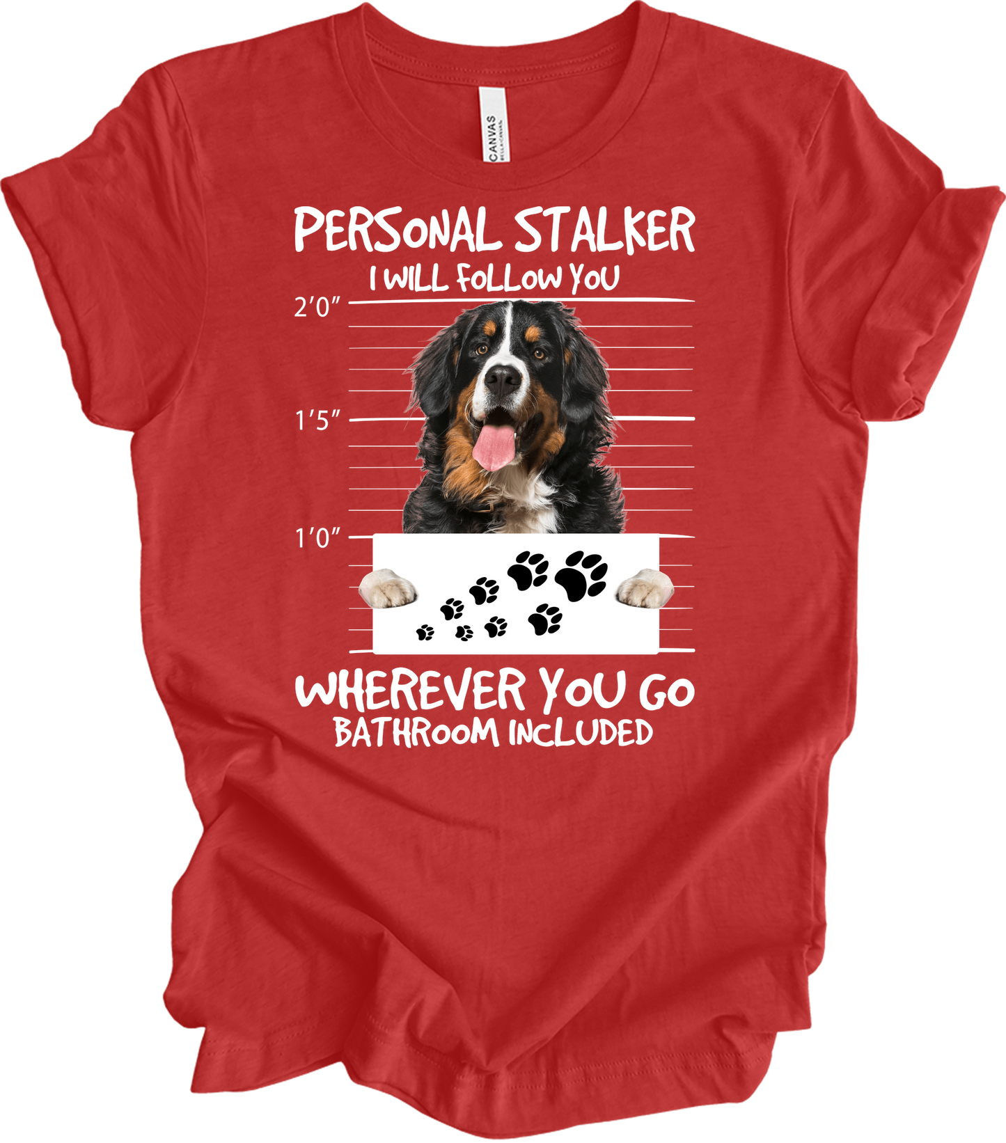 Bernese Dog Stalker Unisex T-Shirt in Heather Red