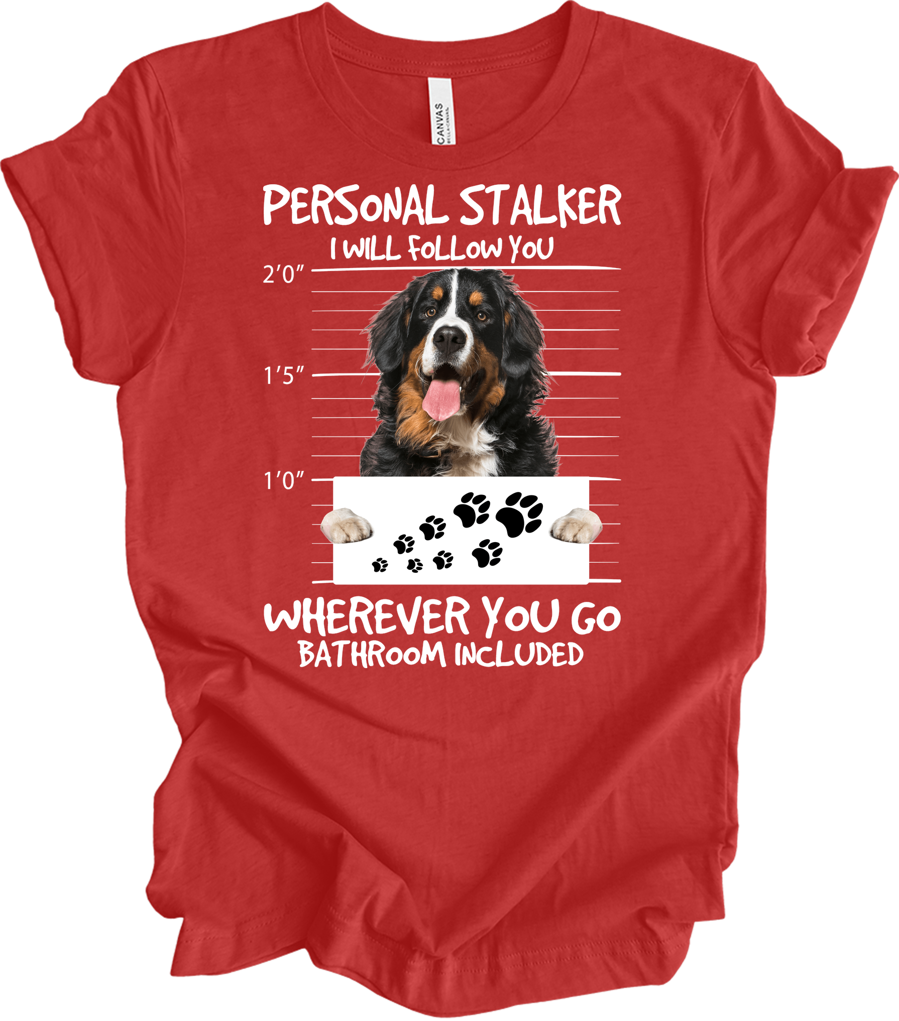 Bernese Dog Stalker Unisex T-Shirt in Heather Red