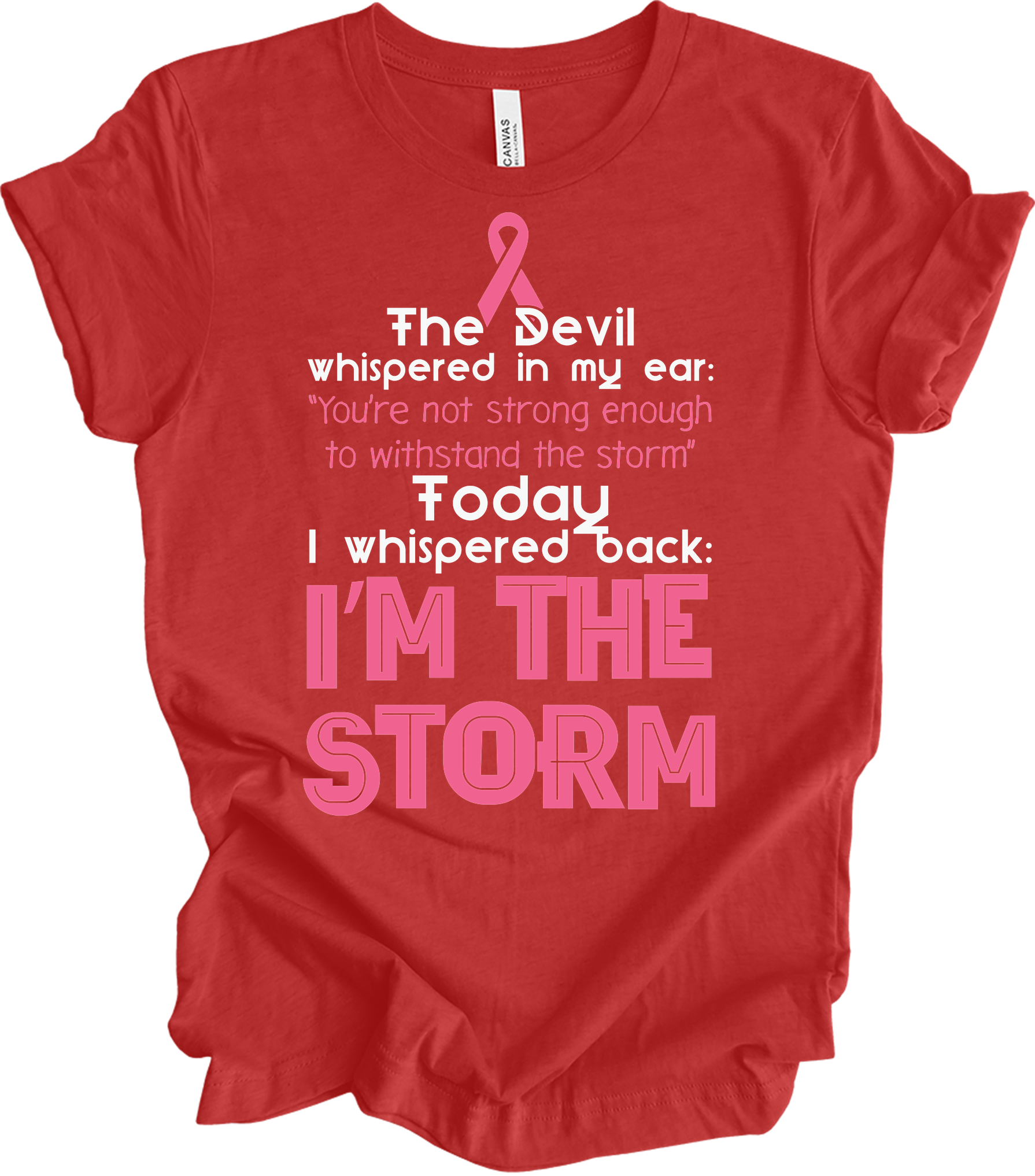 I Am The Storm Breast Cancer Awareness Warrior T-Shirt in Heather Red