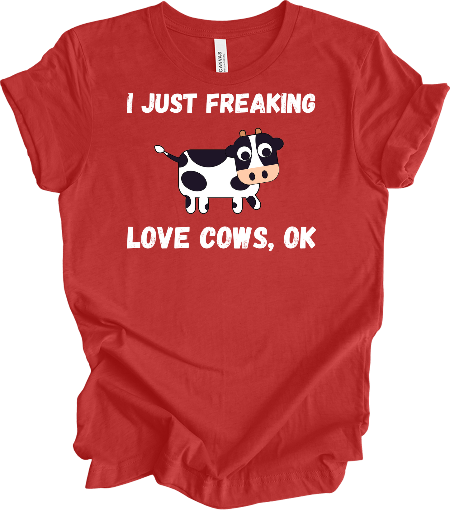 I Just Freaking Love Cows Ok T-Shirt in Heather Red