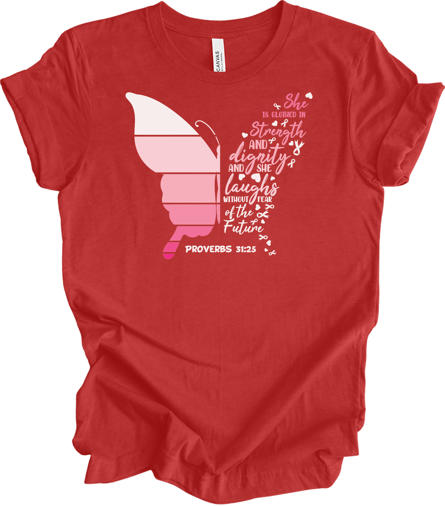 Butterfly Breast Cancer T-Shirt in Heather Red