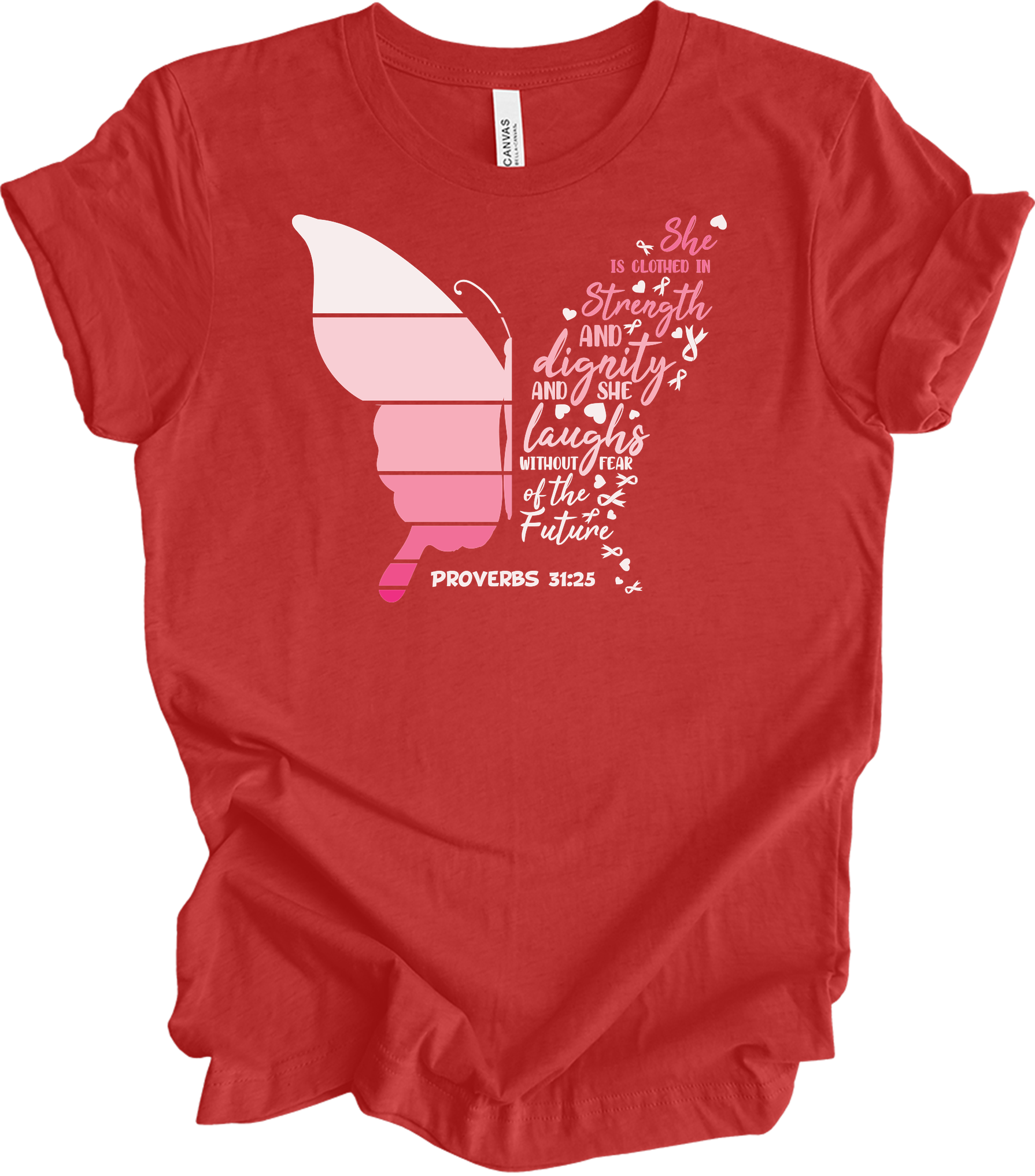 Butterfly Breast Cancer T-Shirt in Heather Red