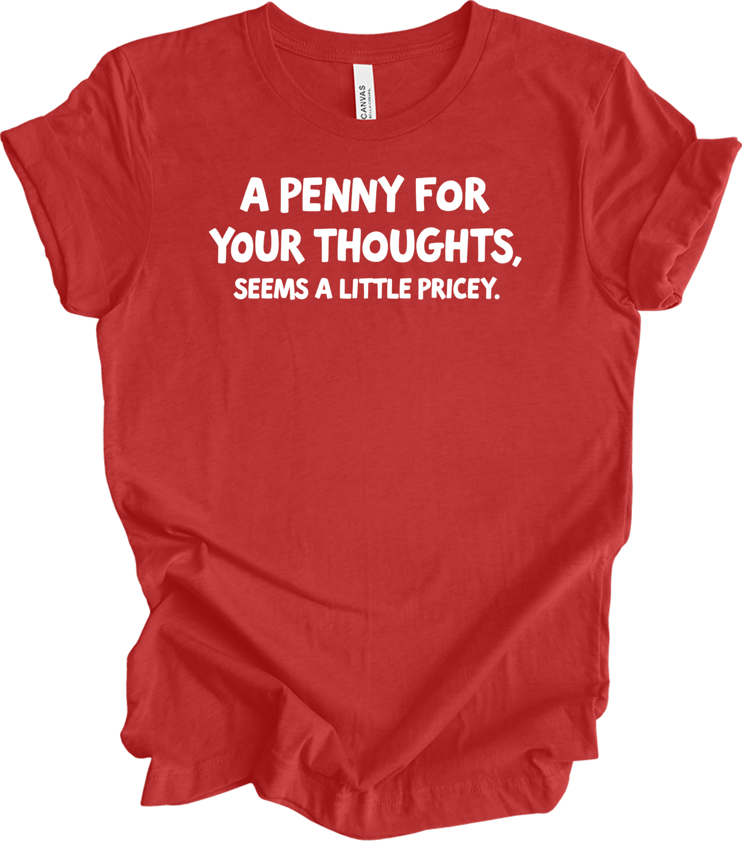'Penny for Your Thoughts' Funny T-Shirt in Heather Red