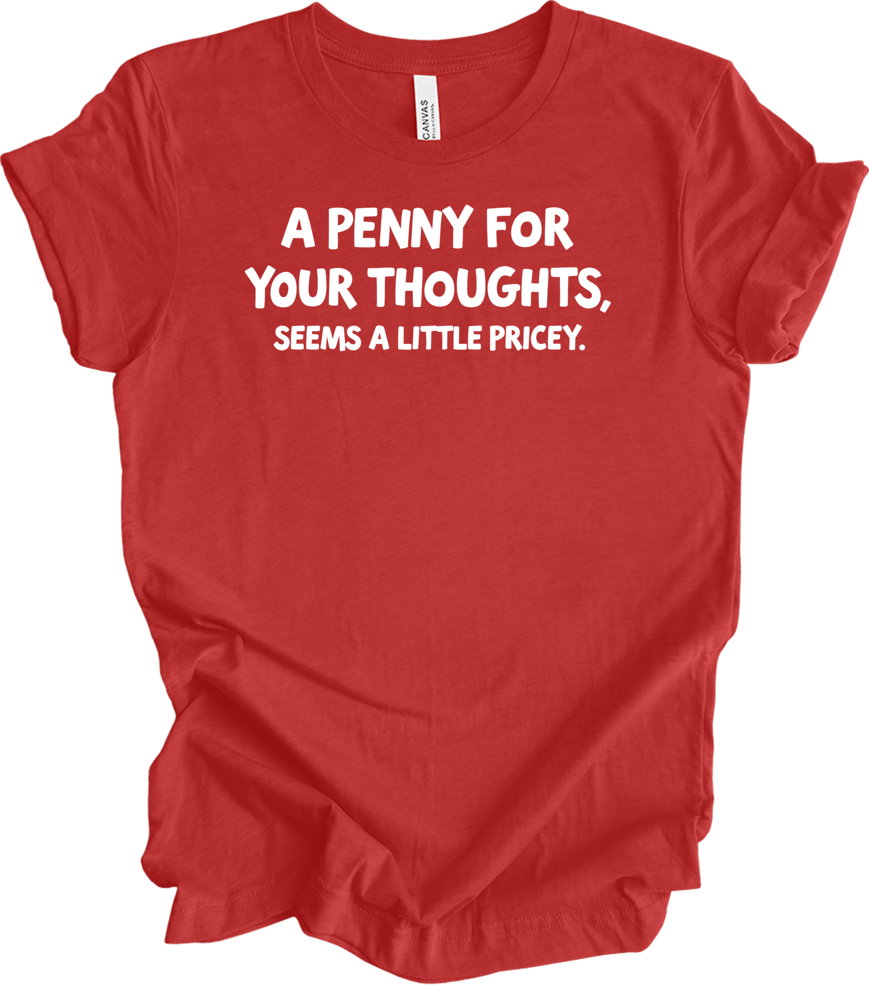 'Penny for Your Thoughts' Funny T-Shirt in Heather Red