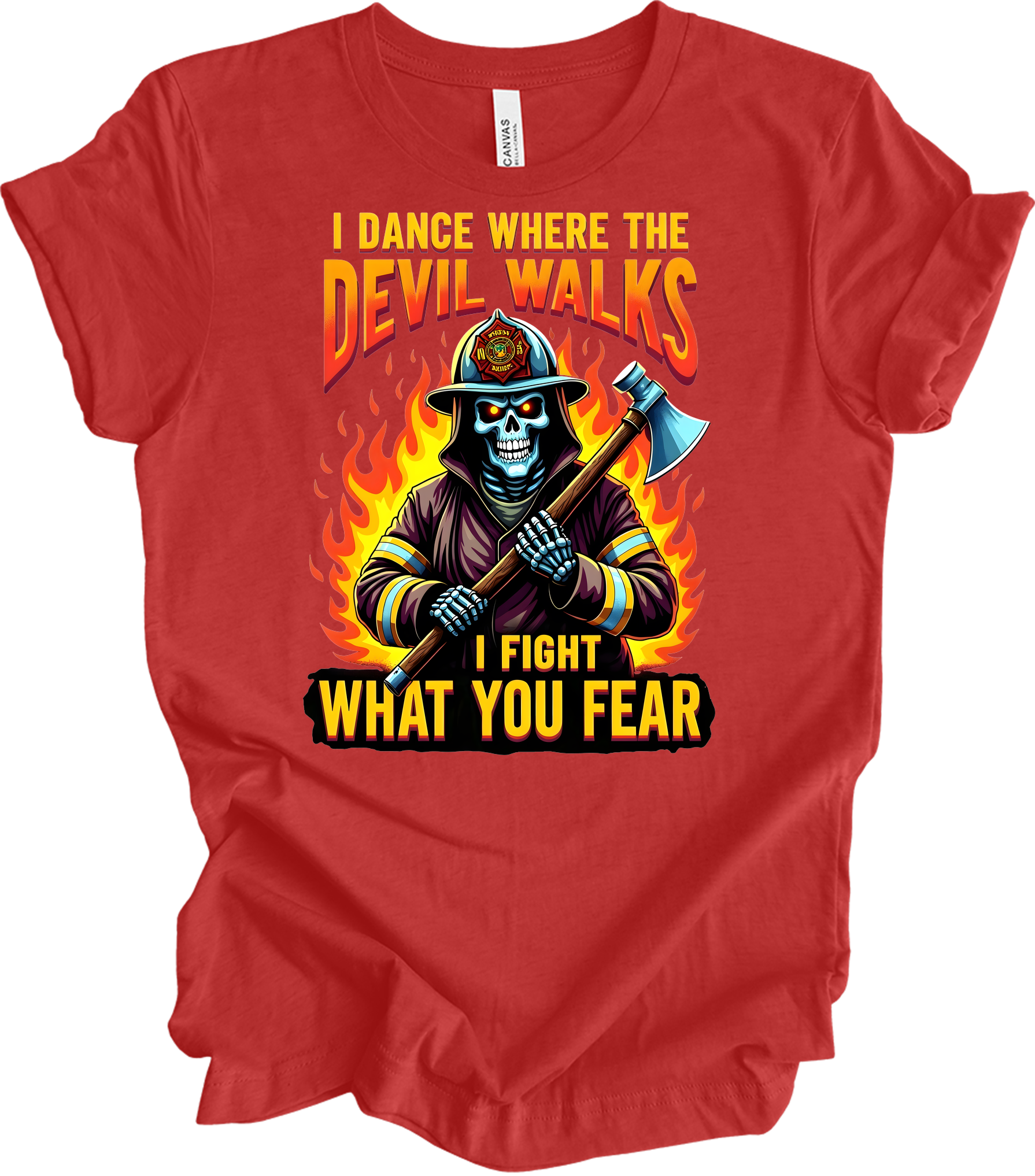Firefighter - Devil Walks T-Shirt in Heather Red
