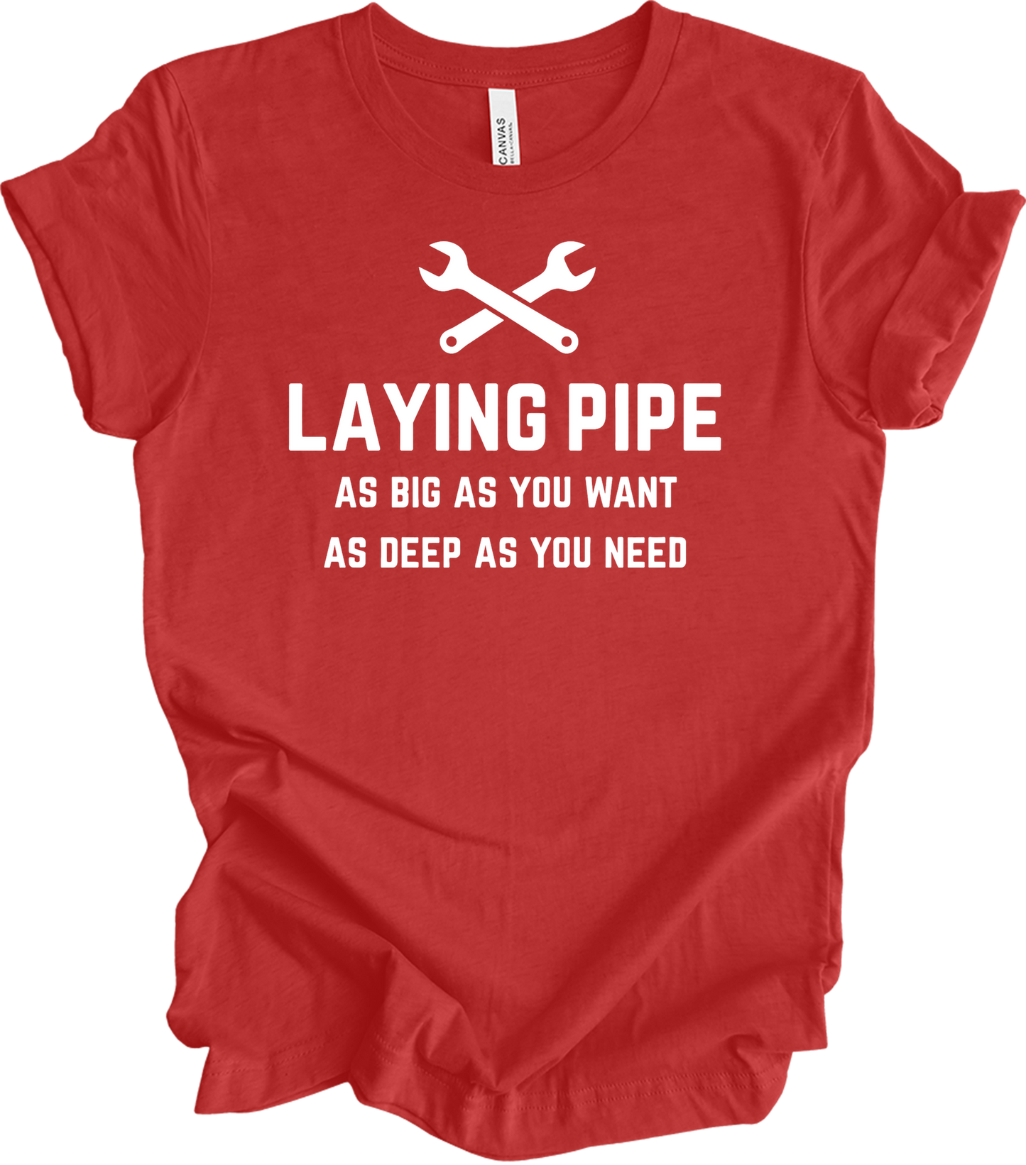Laying Pipe Funny Plumber T-Shirt in Heather Red