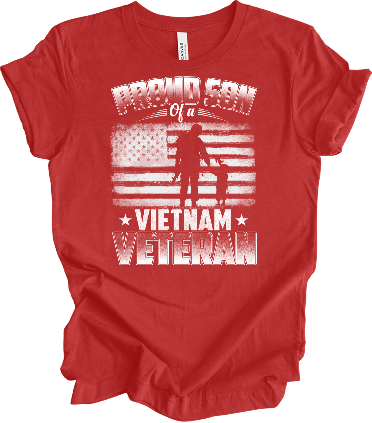 Proud Son Vietnam Veteran Patriotic US Flag T-Shirt in Heather Red
