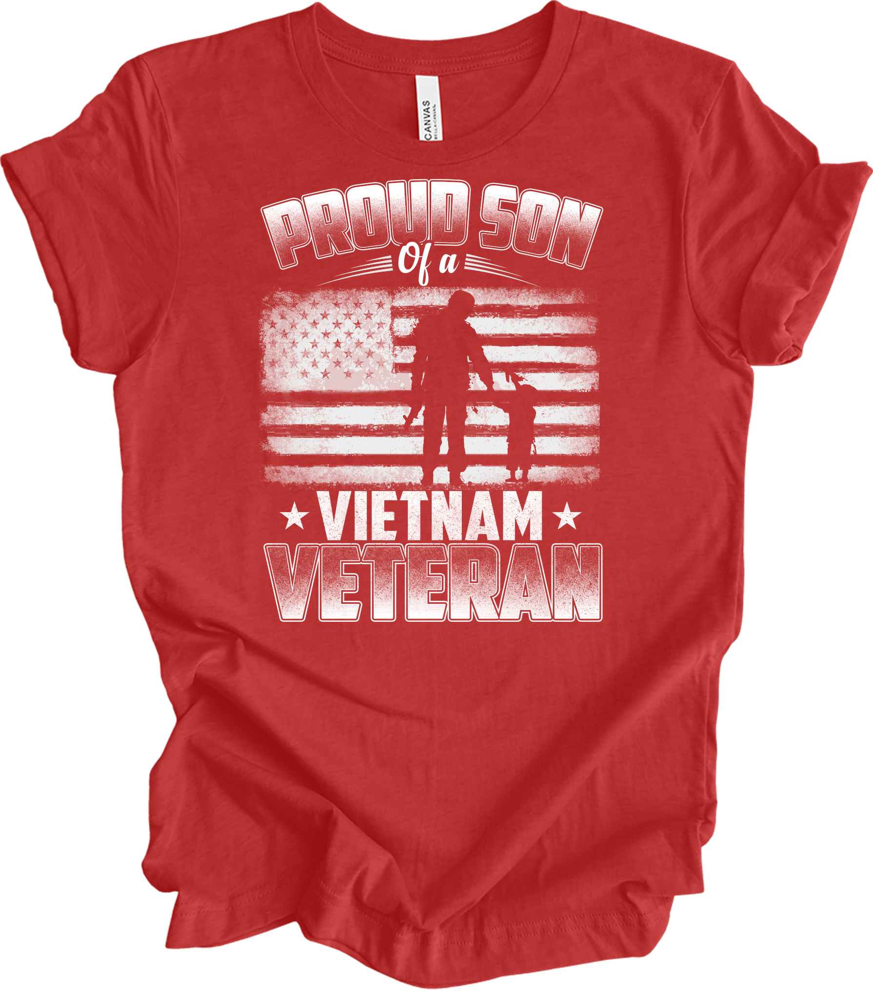 Proud Son Vietnam Veteran Patriotic US Flag T-Shirt in Heather Red