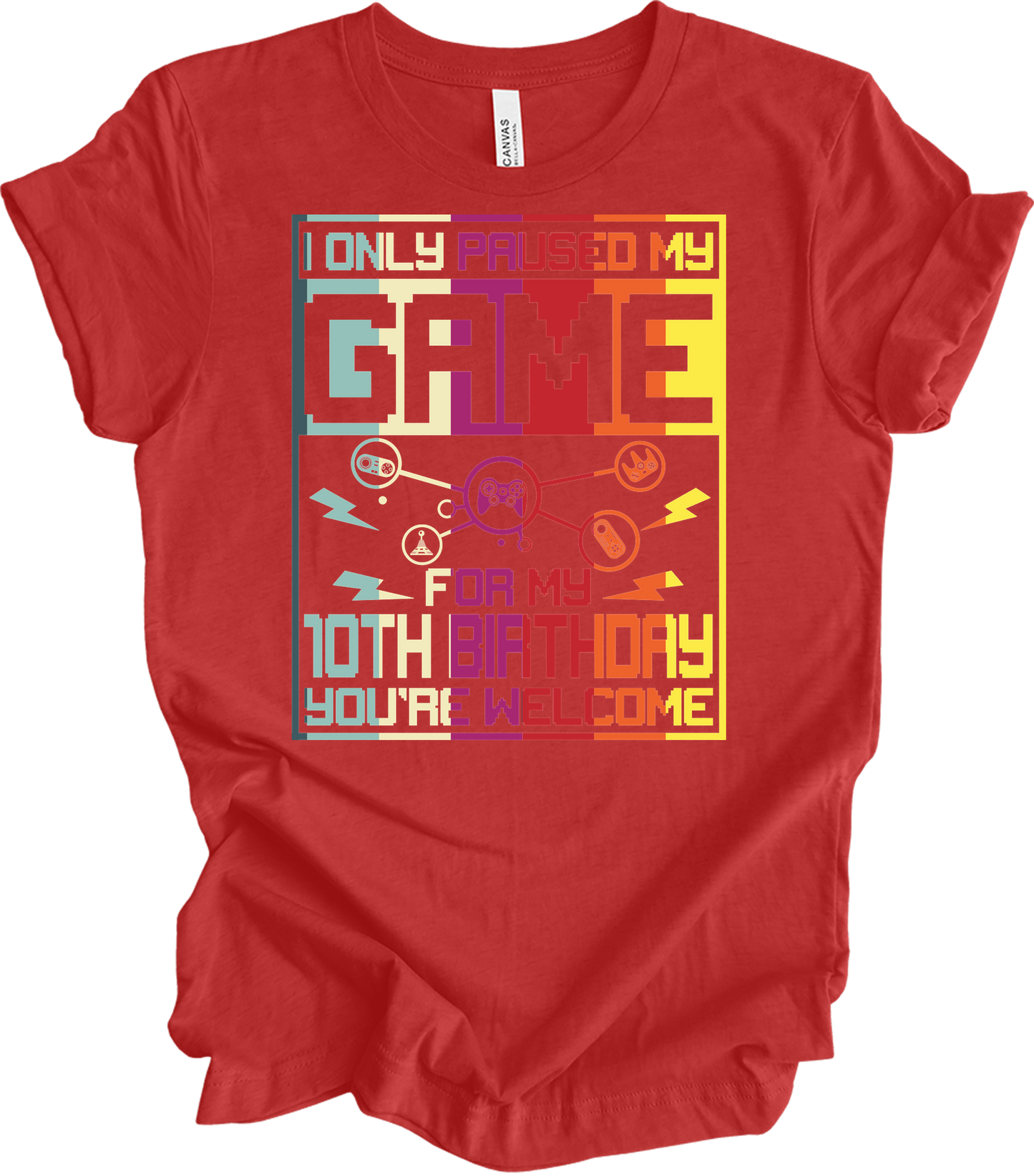 Paused Game 10th Birthday T-Shirt in Heather Red