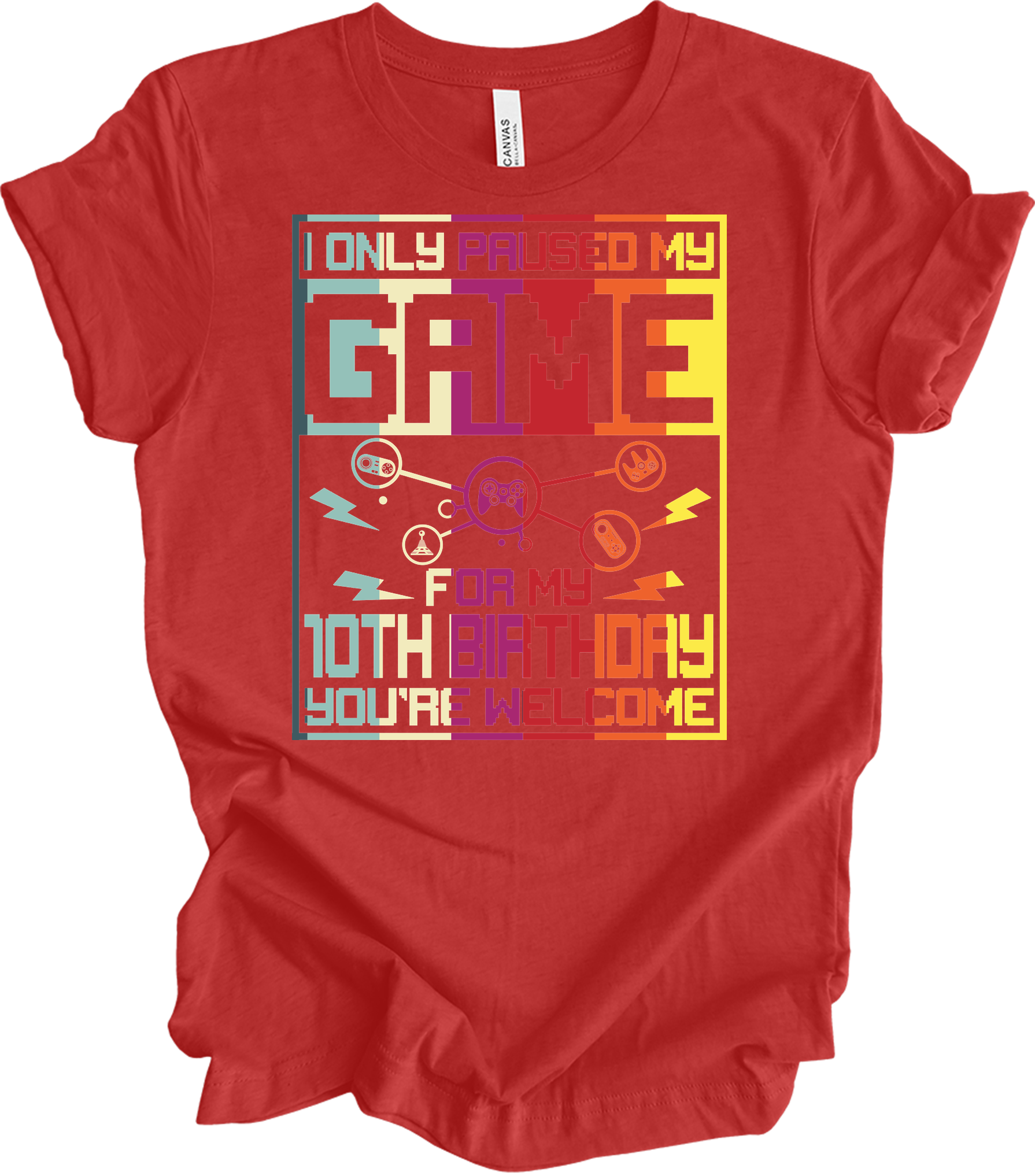 Paused Game 10th Birthday T-Shirt in Heather Red