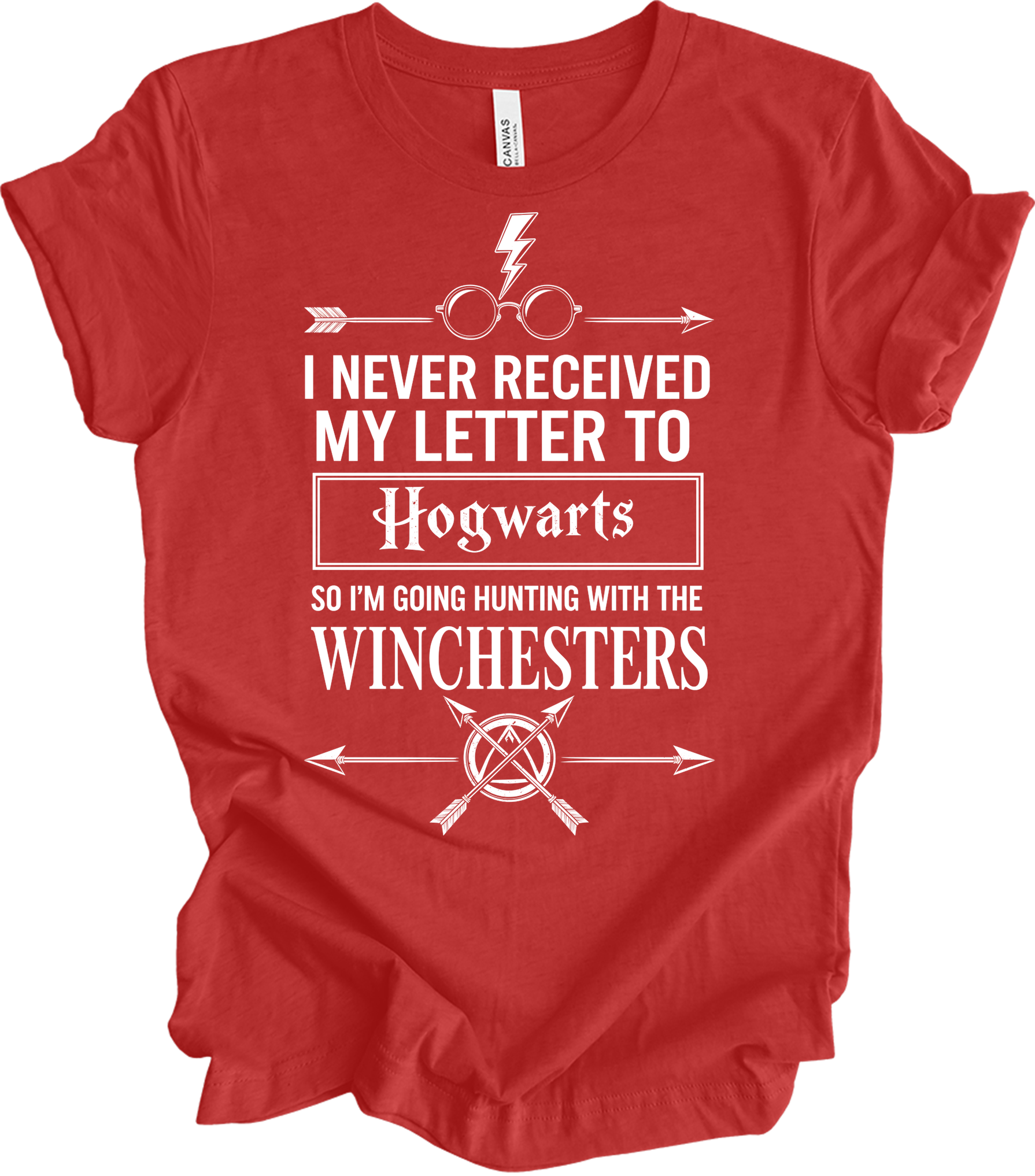 Hogwarts Letter & Winchesters T-Shirt in Heather Red